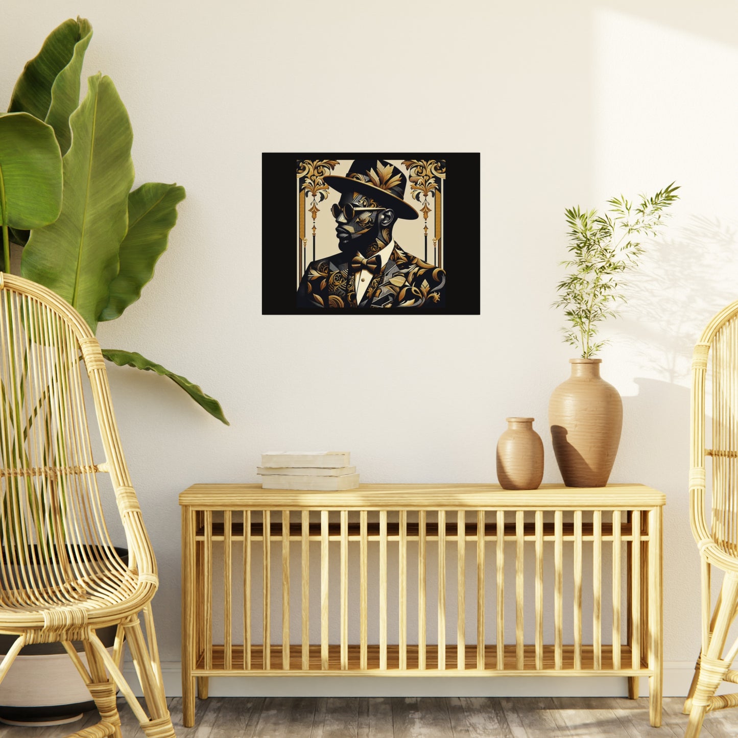 Stylish Foam Board Art, Elegant Wall Decor, Home Office Decoration, Modern Portraits, Unique Gifts for Art Lovers - Damask Man in Black & Gold