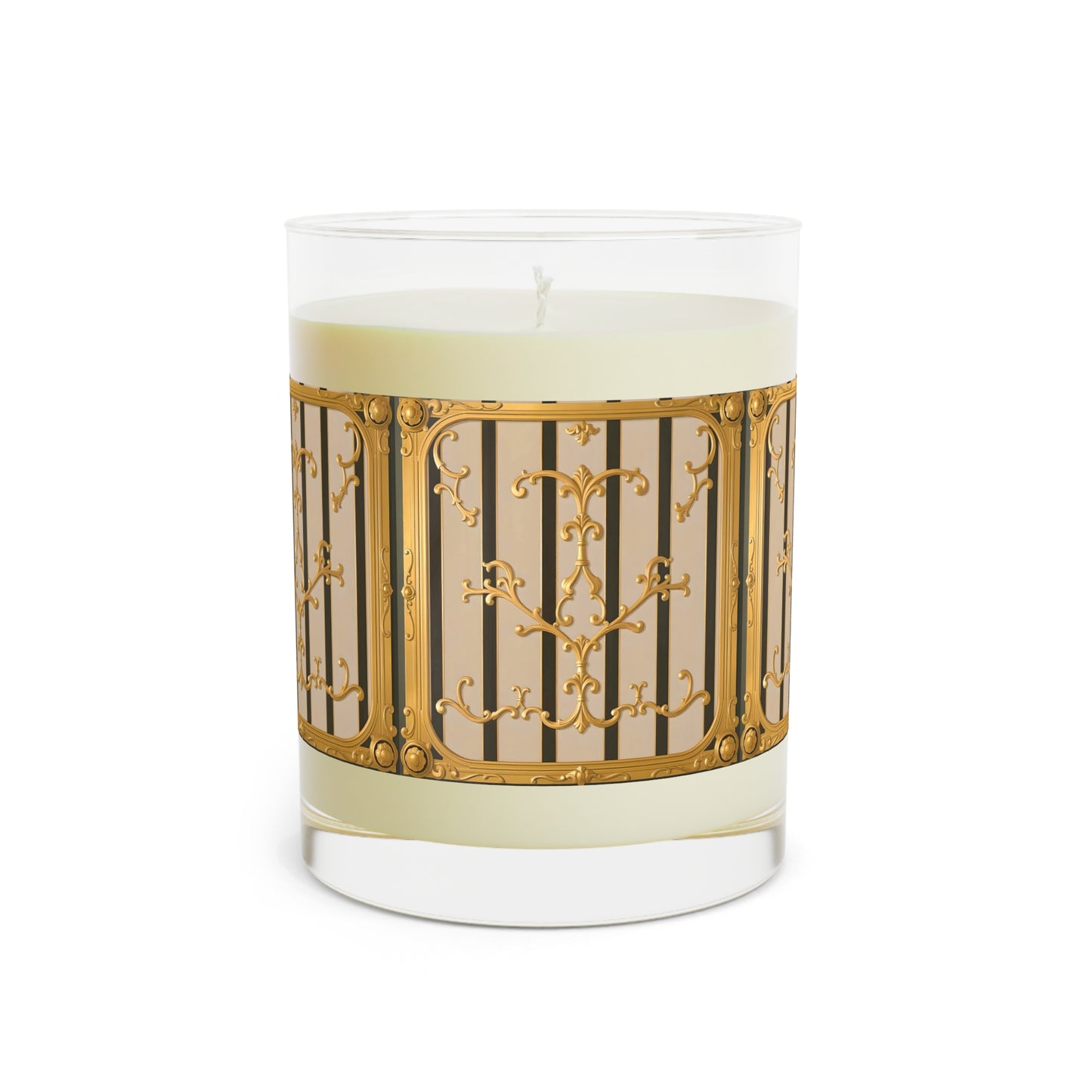 Elegant Scented Candle - Luxury Home Decor, Gift for Her, Relaxation, Aromatherapy, Holiday Gift, Candle Lovers - Beige Striped Gold Rococo