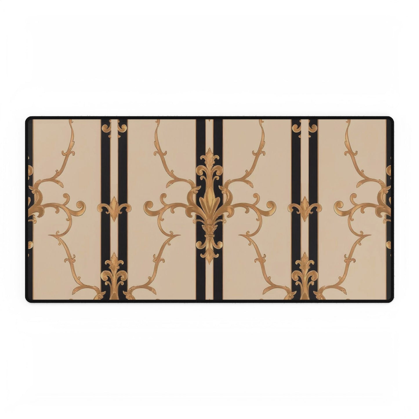 Stylish Desk Mats for Home Office, Elegant Workspace Decor, Desk Accessories for Gamers and Professionals - Black & Beige Striped Damask