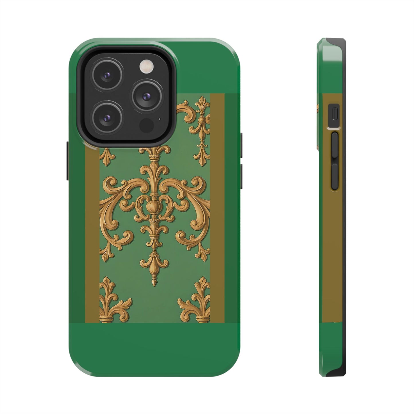 Elegant Floral Tough Phone Case, Durable Phone Cover, Gifts for Her, Stylish Protection, Chic Phone Accessory - Olive Green Striped Rococo