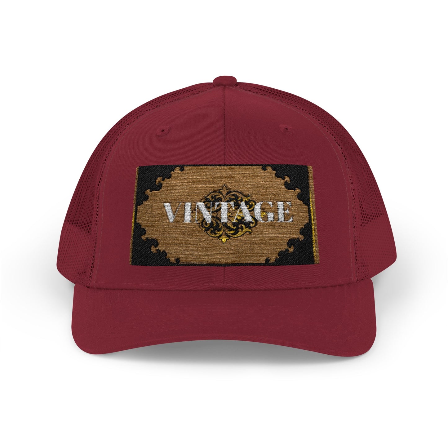 Mauve & Black-Gold Vintage Baroque Patch Trucker Cap