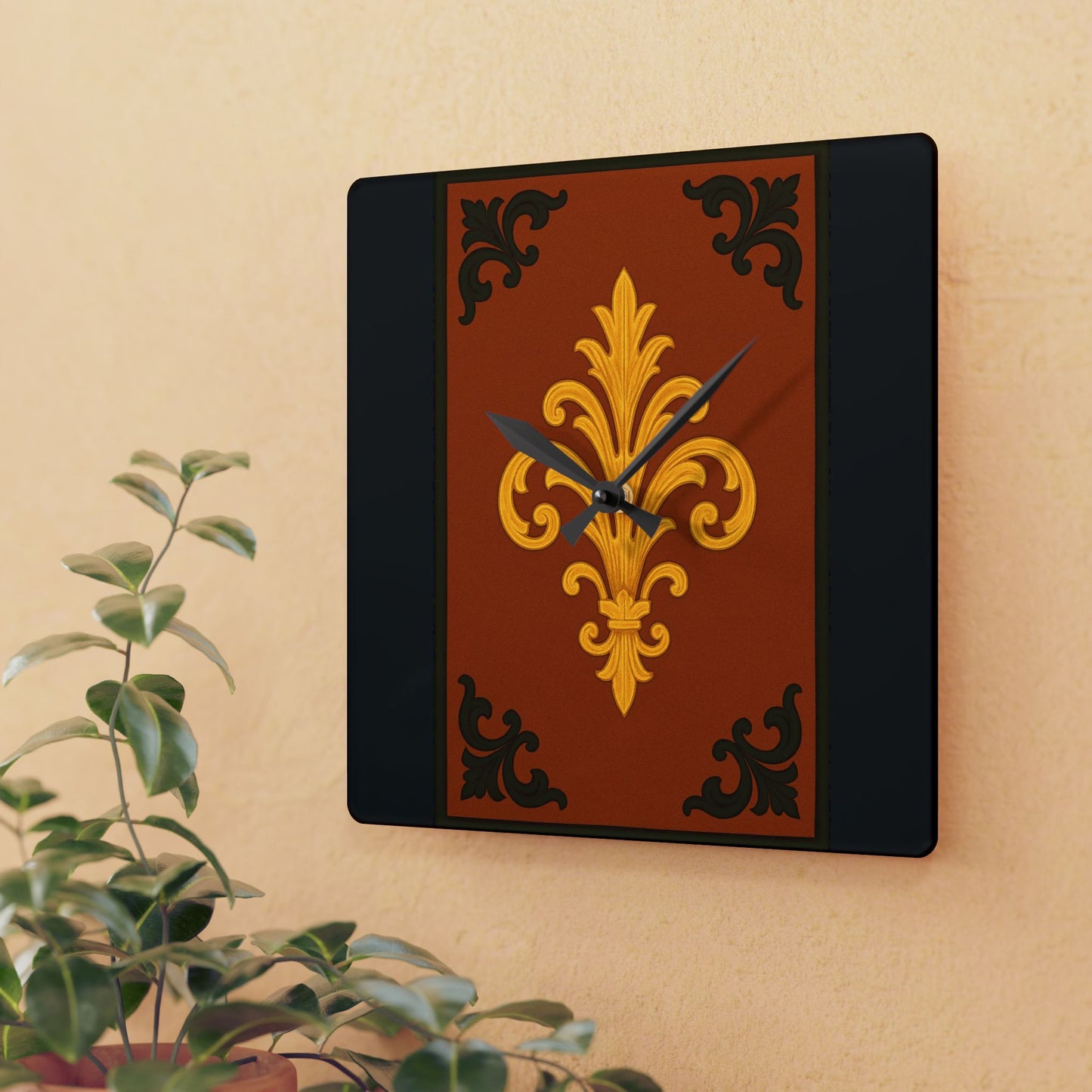 Dusk Terracotta Baroque Acrylic Wall Clock — Ornate Decorative Clock