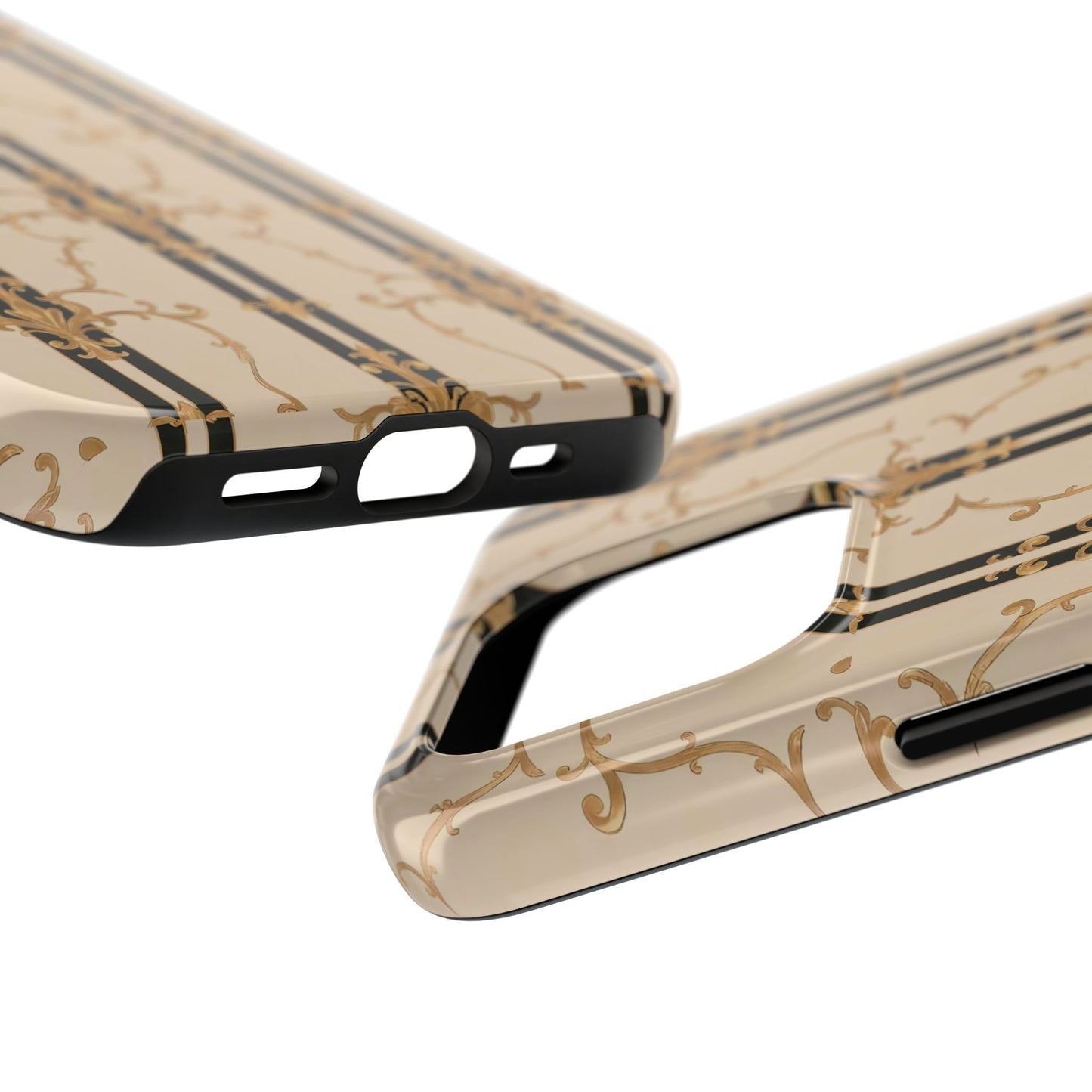 Elegantly Tough Phone Cases | Stylish Phone Covers, Durable Cases, Fashionable Accessories - Black & Beige Striped Damask