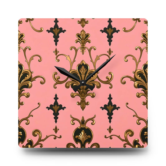 Elegant Pink Floral Acrylic Wall Clock, Vintage Home Decor, Timeless Gift, Chic Wall Art, Kitchen, Living Room - Pink, Black & Gold Rococo