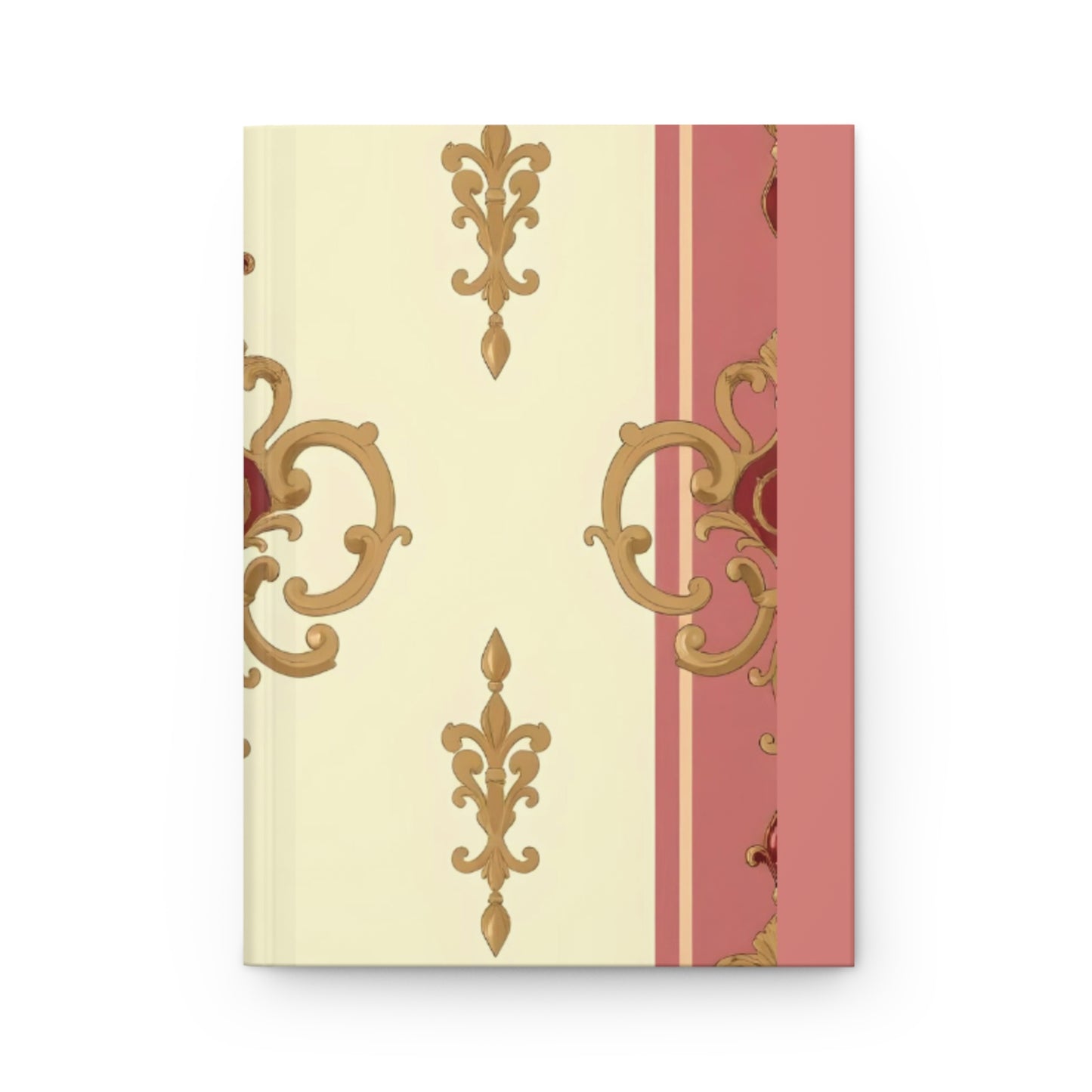 Elegant Floral Motif Hardcover Journal - Stylish Writing Notebook - Mauve Striped Gold Damask