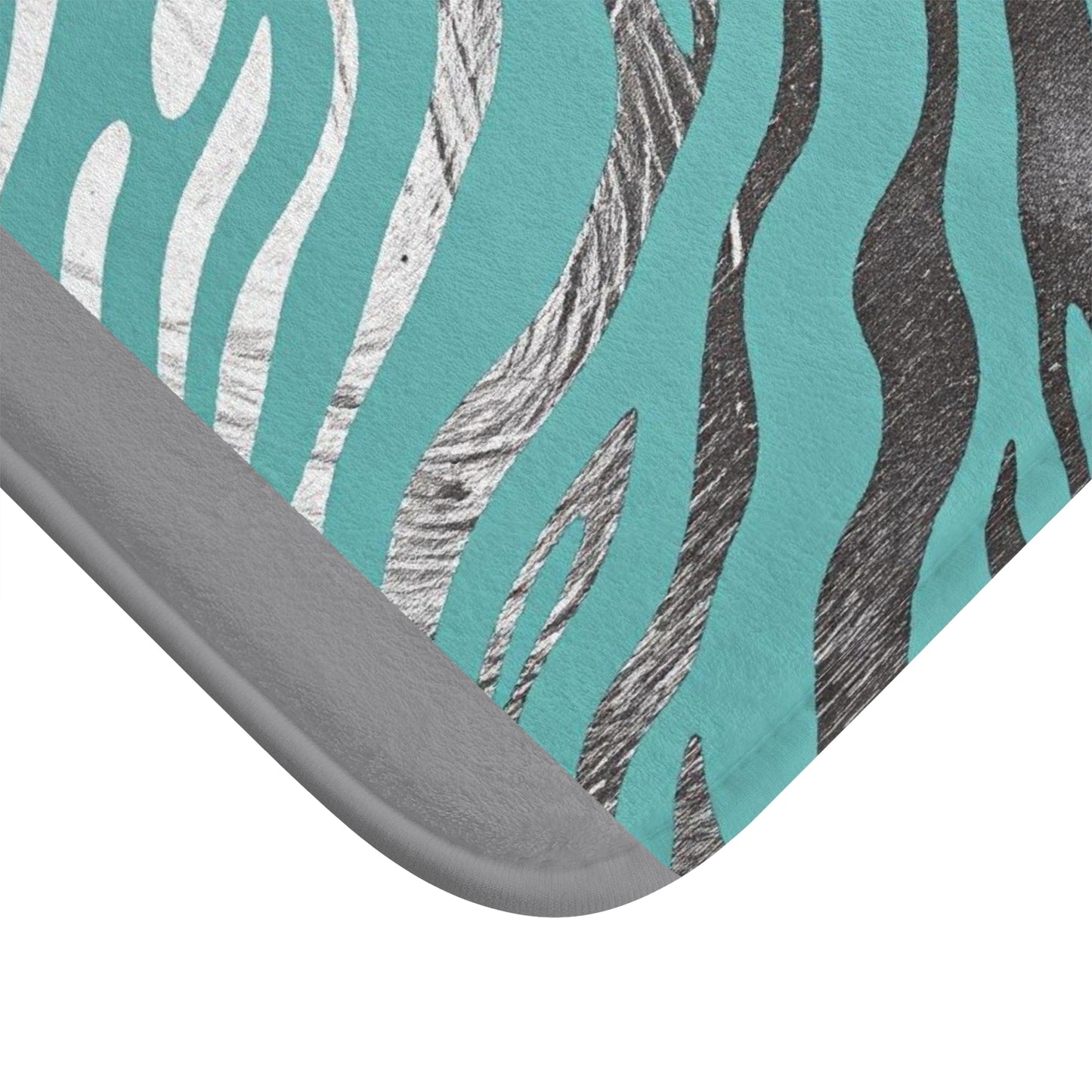 Zebra Print Bath Mat - Stylish Coastal Home Decor - Aqua & Silver