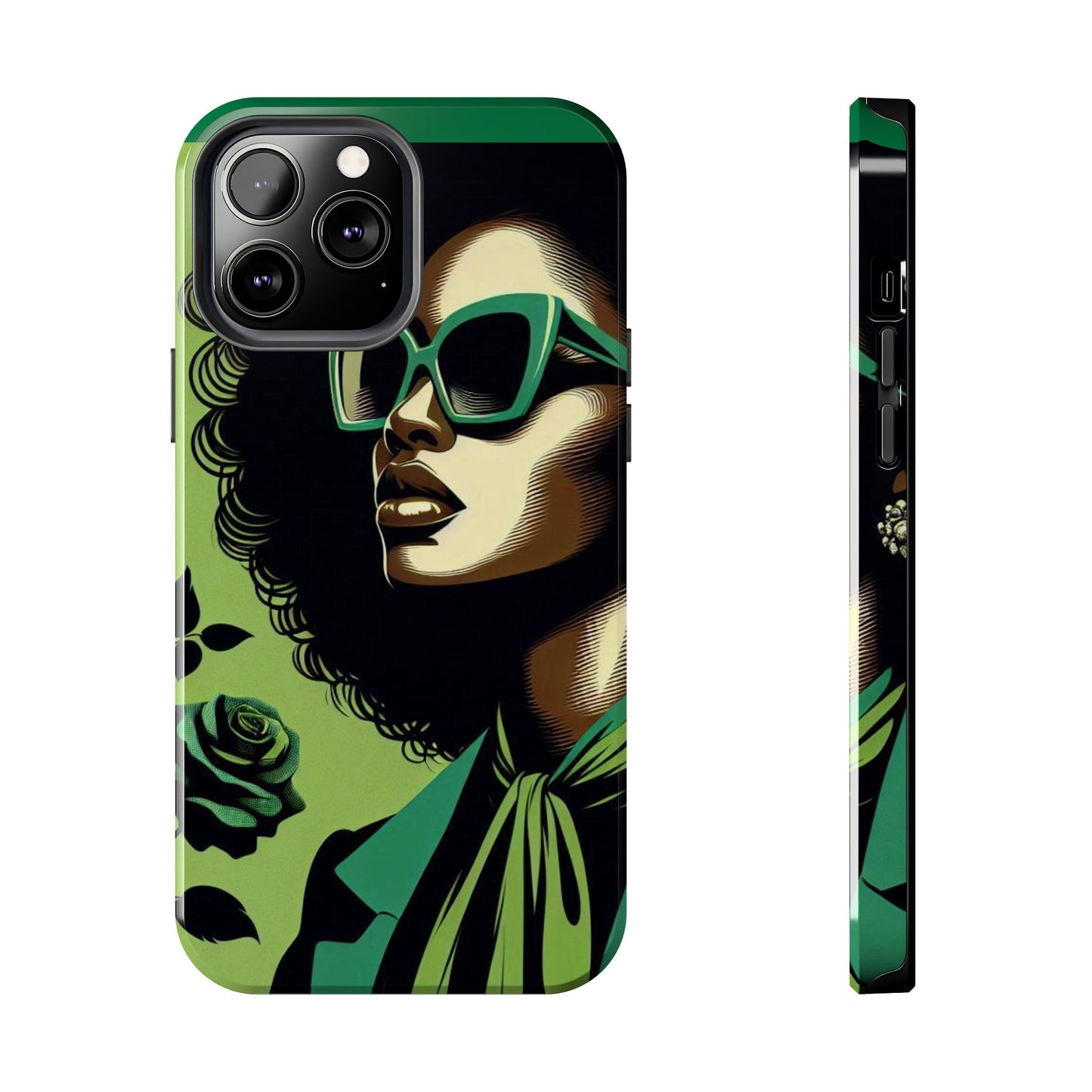 Chic Tough Phone Case | Artistic Green & Black Design | Phone Protection, Gift for Her, Stylish Accessory, Trendy Tech - Lady in Green