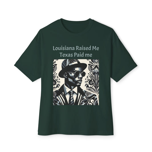 Louisiana Raised Me Texas Paid Me Oversized Tee, Unisex Boxy T-Shirt, Graphic Tee, Black Culture Shirt, Statement Shirt - Mint Gray Letters