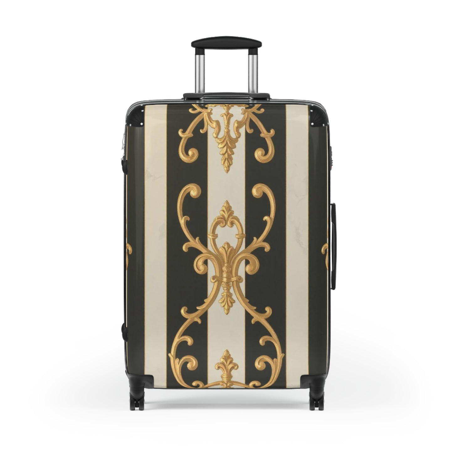 Stylish Black & Alabaster Striped Baroque Suitcase with Elegant Design, Travel Bag, Luggage, Vacation Accessories, Fashionable Carry-On