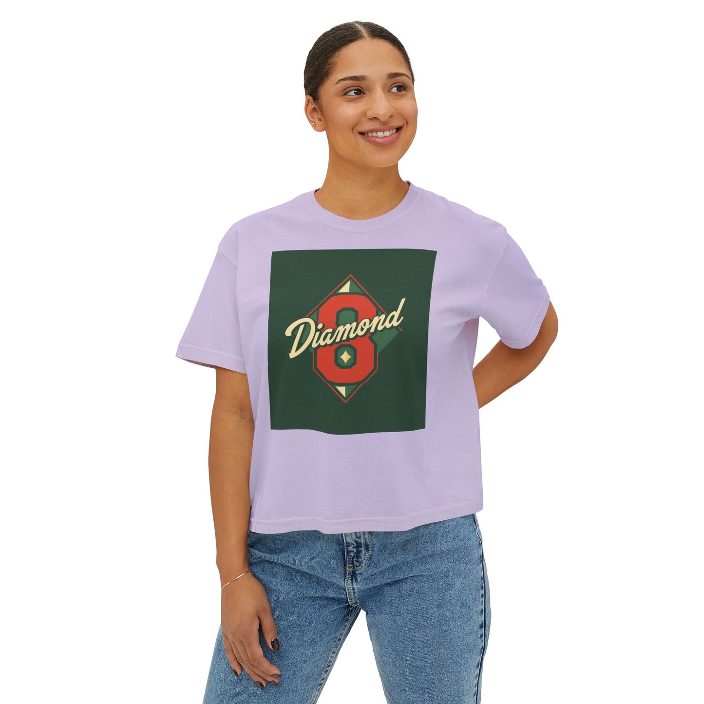 Stylish Women's Boxy Tee with Retro Diamond Design, Casual Fashion Top, Gift for Her, Summer Essential, Vintage Vibe - Diamond 8