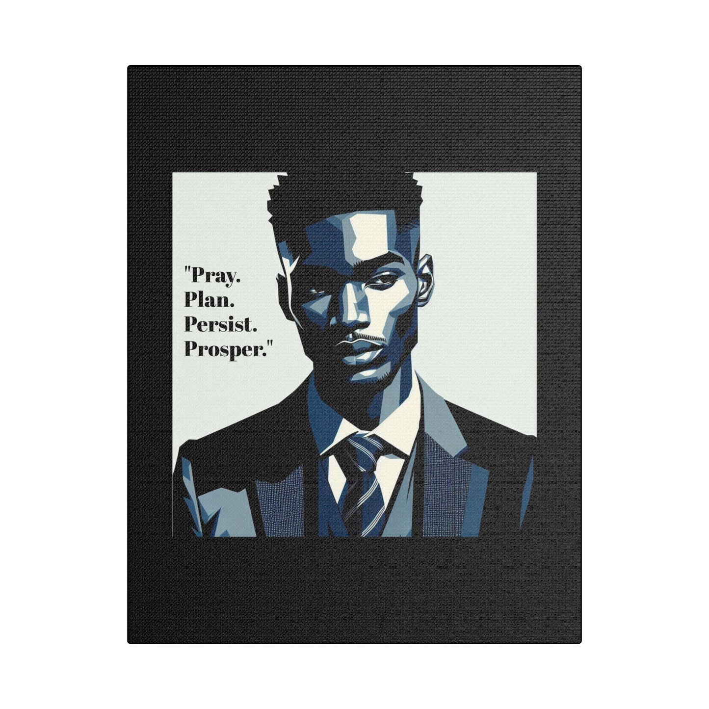 Afro Art Print Canvas, Wall Decor, Satin Stretched Canvas, African American Art, Office Decor, Home Decor - "Pray. Plan. Persist. Prosper."