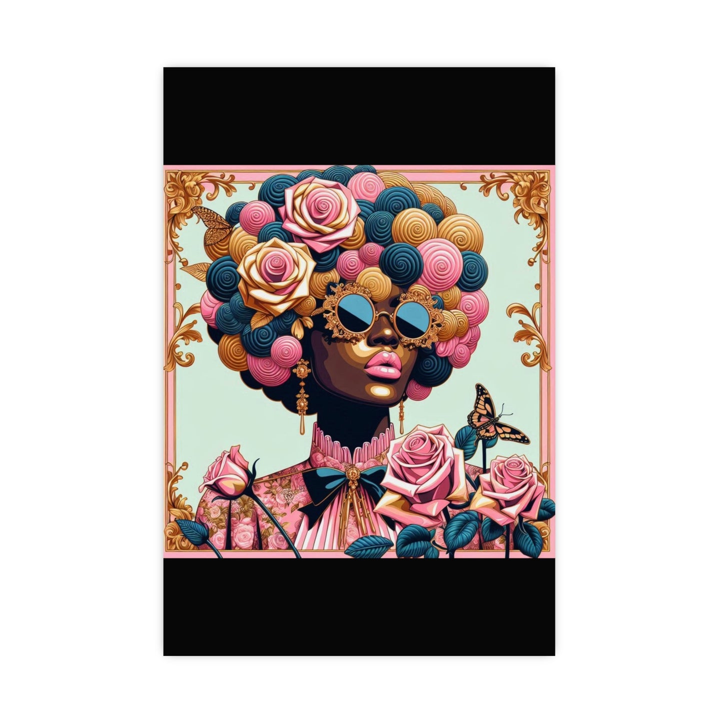 Vibrant Matte Art Posters, Wall Decor for Home, Boho Wall Art, Afrocentric Decor, Unique Gifts for Her - Lady In Pink Baroque