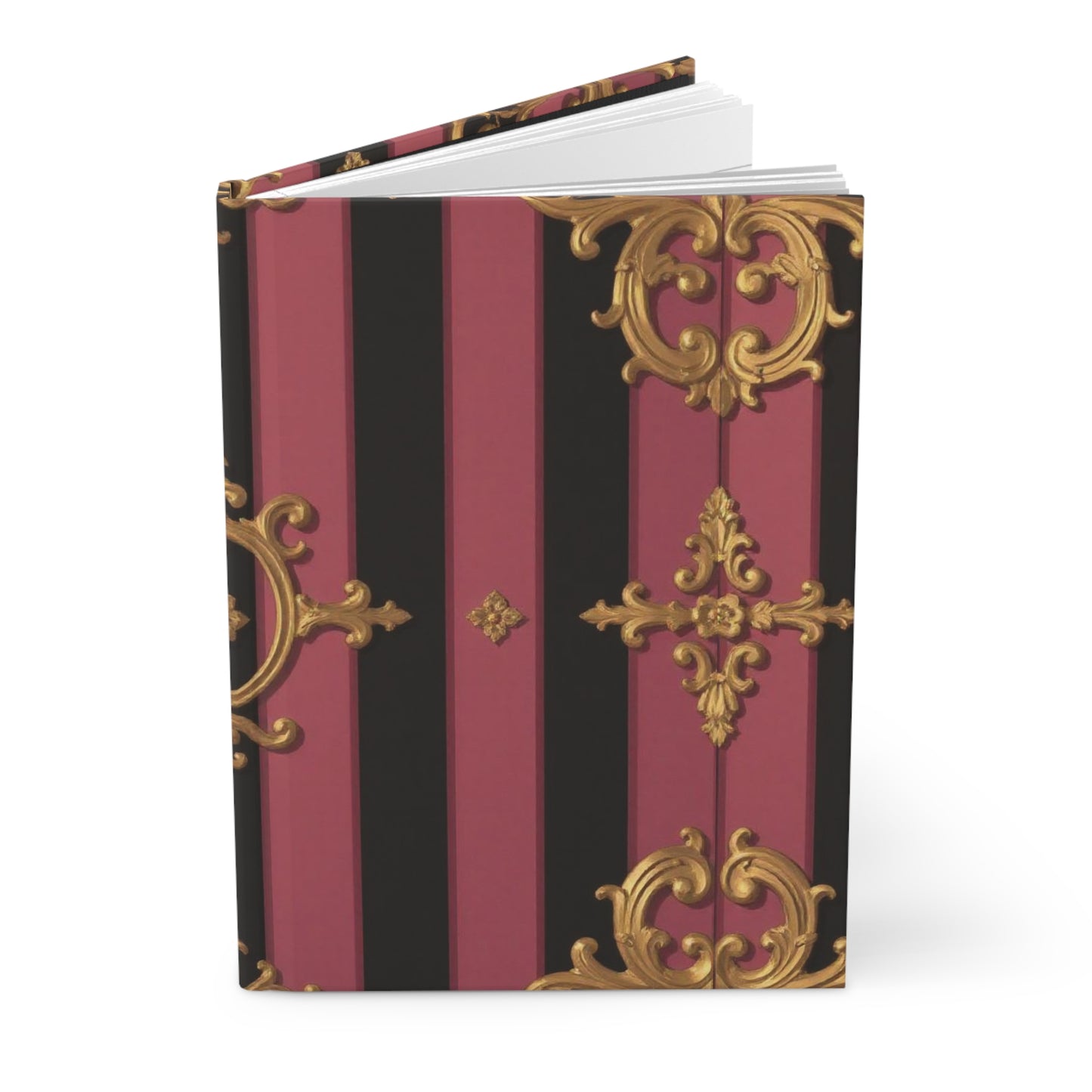 Elegant Black & Mauve Striped Gold Baroque Hardcover Journal, Sophisticated Writing Notebook, Gift for Writers, Art Lovers, Journaling, Notebooks