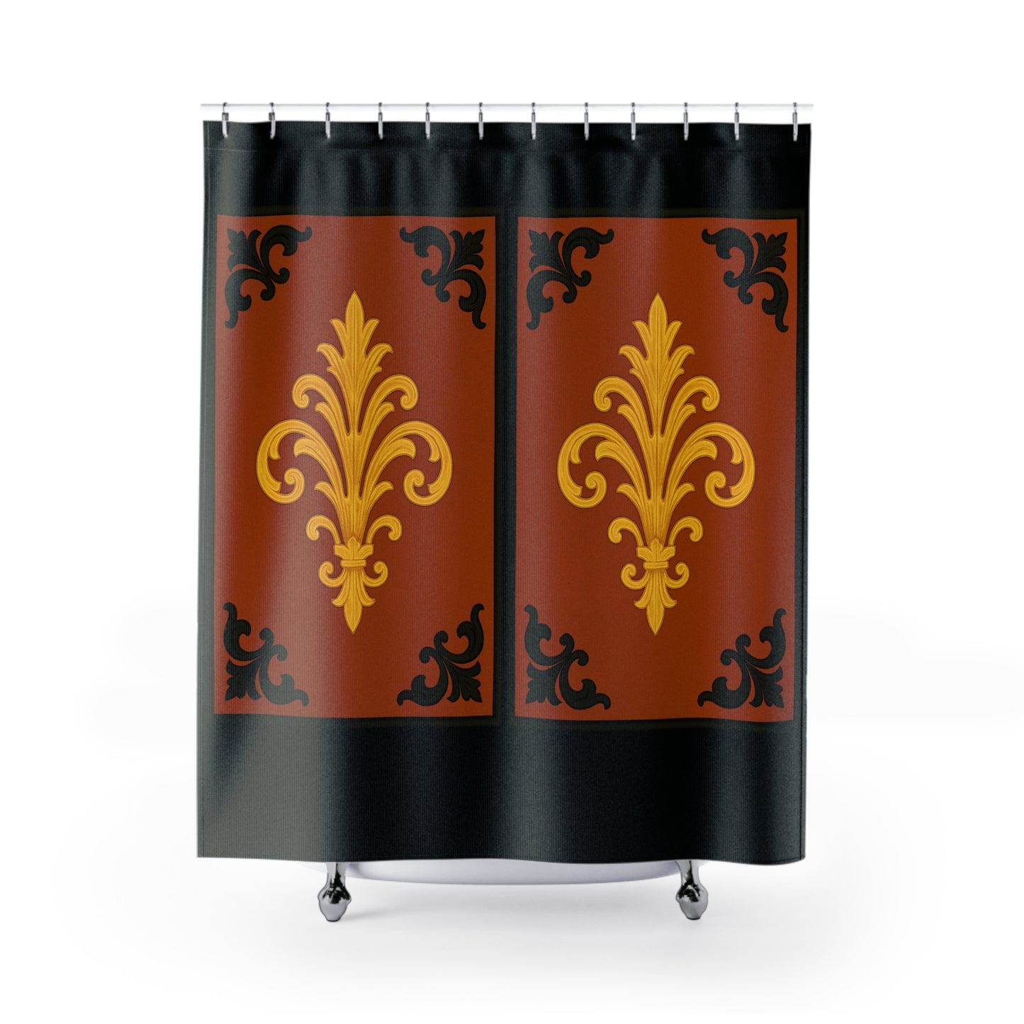Dusk Terracotta Baroque Shower Curtain — Ornate Bath Decor