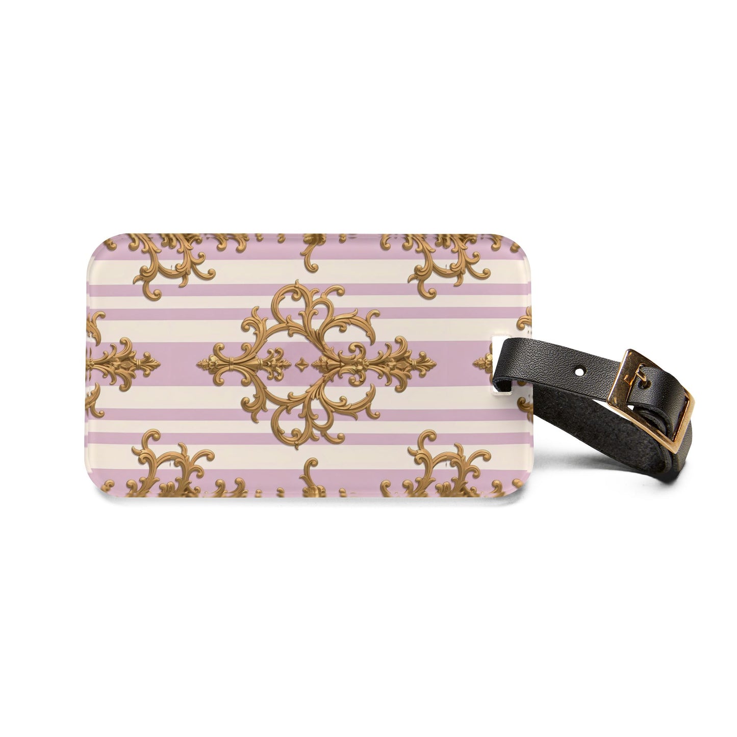 Elegant Vintage Luggage Tag, Travel Accessory for Jetsetters, Personalized Baggage Labels - Lilac & Alabaster Striped Gold Baroque