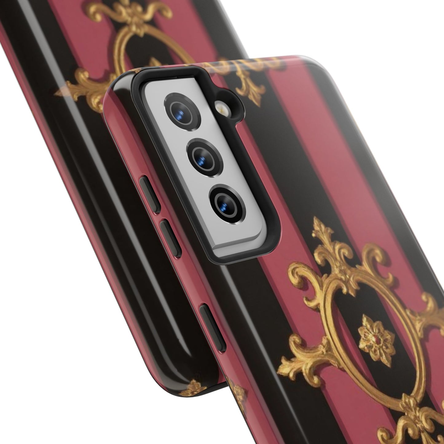 Elegant Black & Mauve Striped Gold Baroque Tough Phone Cases, Luxe Phone Covers, Fashionable Mobile Cases, Gift for Her, Holiday Phone Accessories