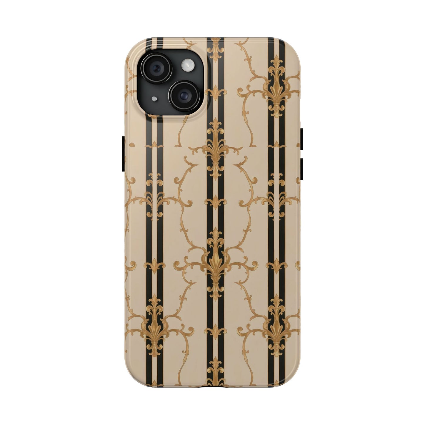 Elegantly Tough Phone Cases | Stylish Phone Covers, Durable Cases, Fashionable Accessories - Black & Beige Striped Damask