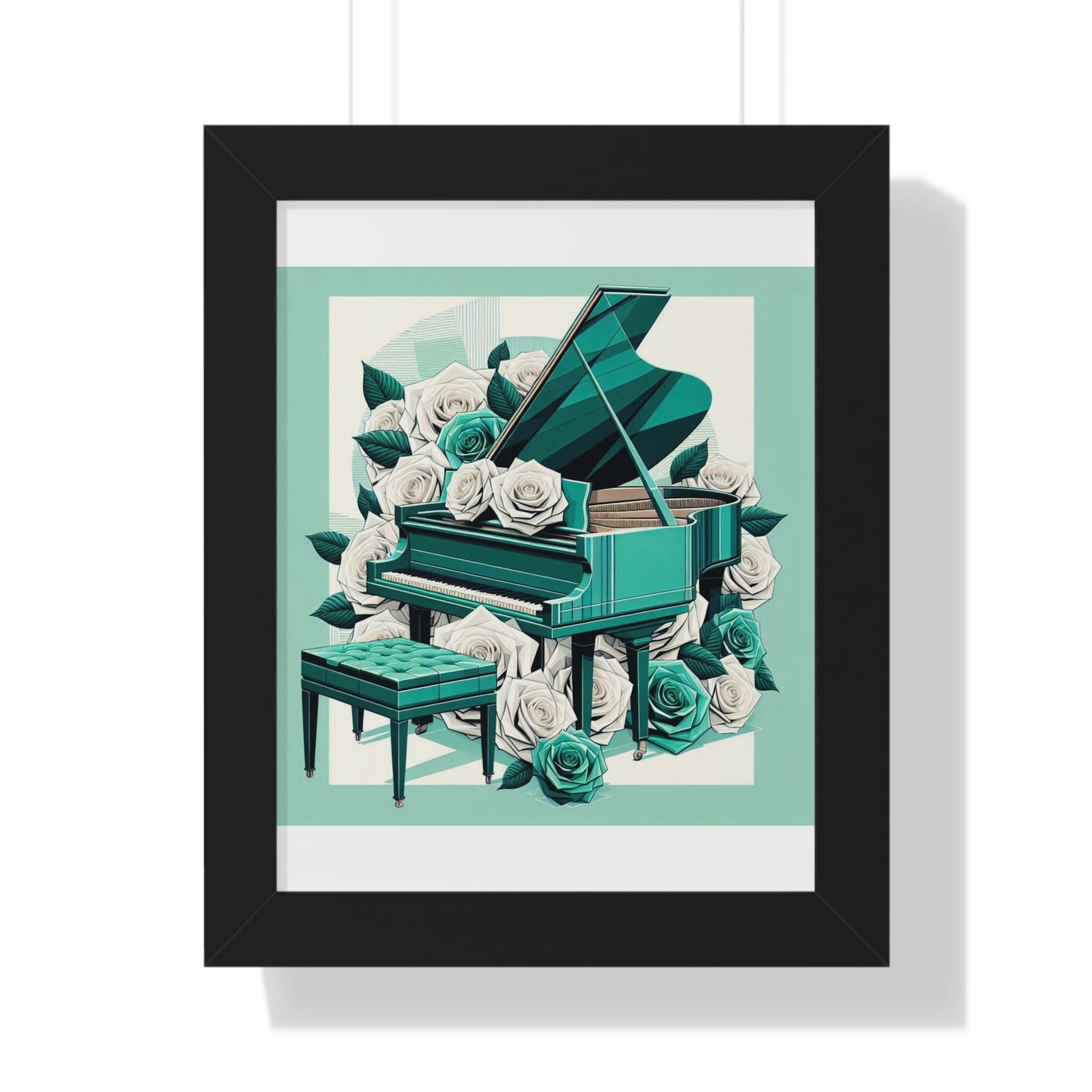 Vertical Poster - Aqua Grand Piano & Roses Wall Art