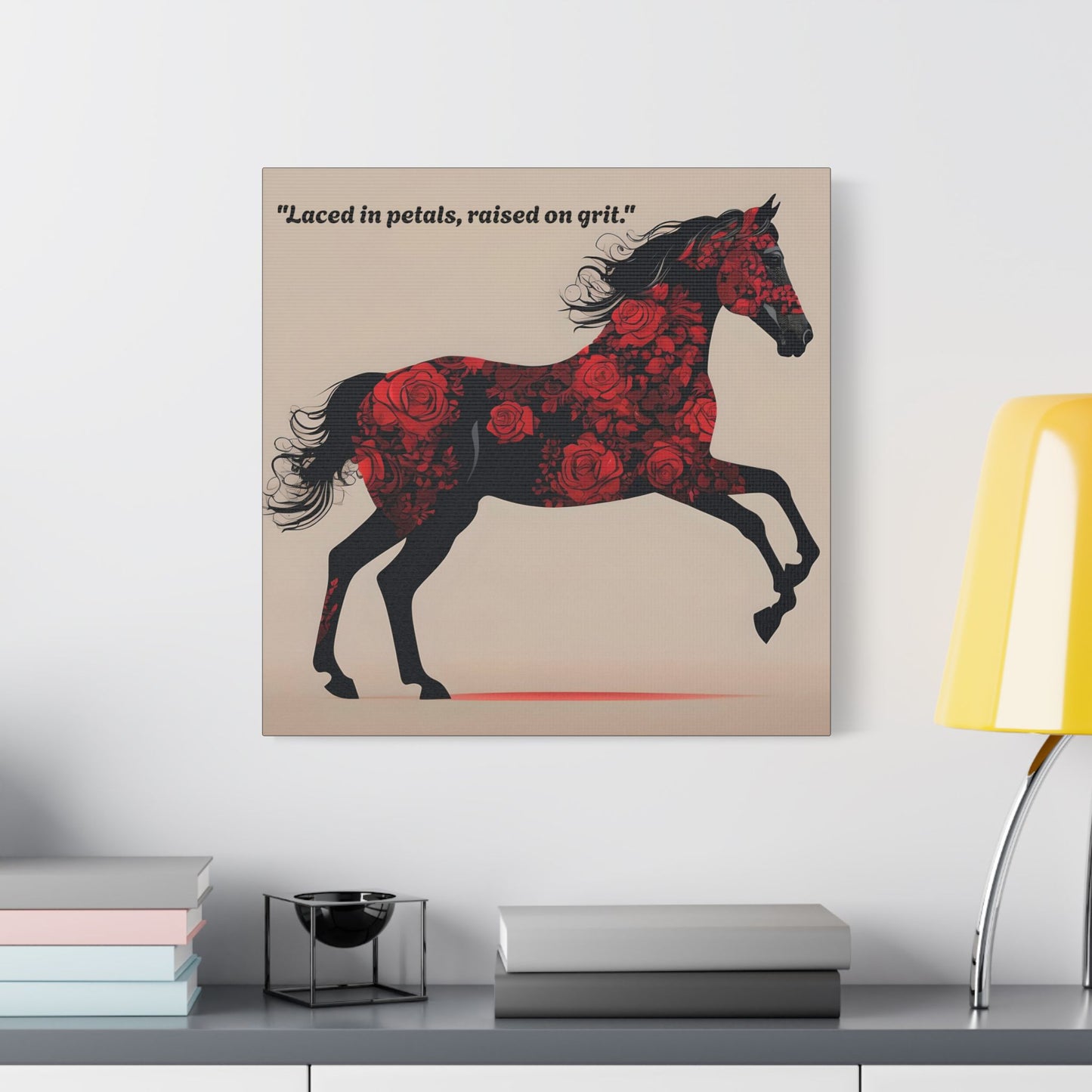 Art Print Canvas, Wall Decor, Satin Stretched Canvas, Equestrian Art, Office Decor, Home Decor - "Laced in petals"