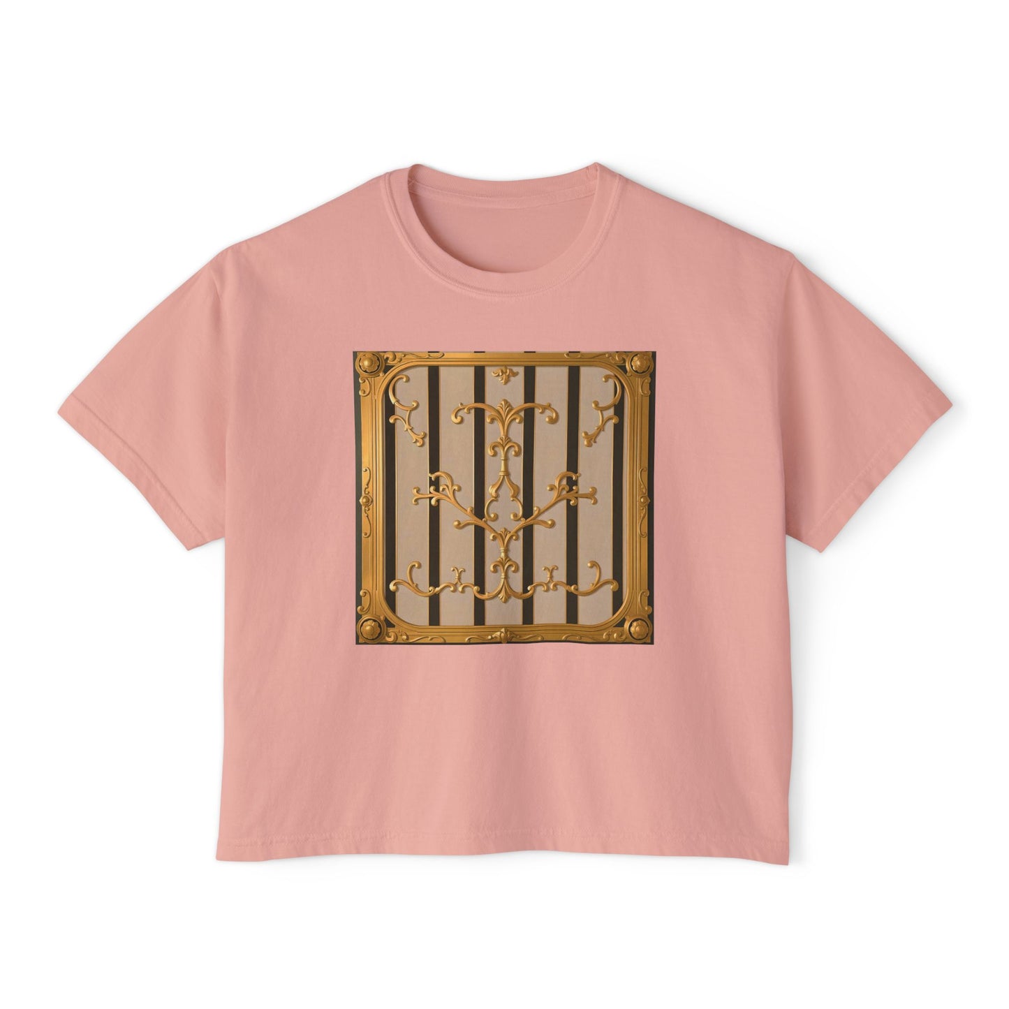 Women's Boxy Tee - Beige Striped Gold Rococo