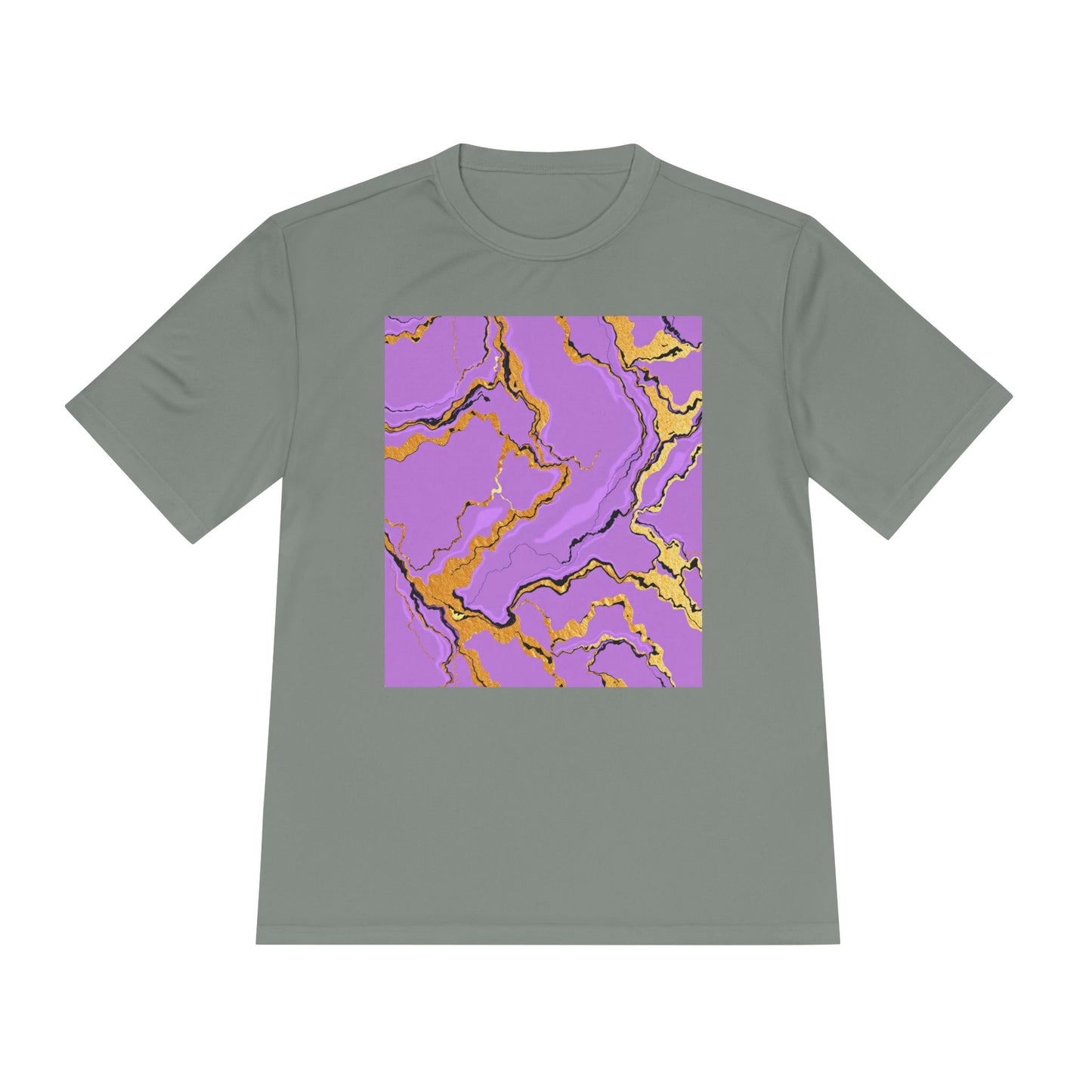 Unisex Moisture-Wicking Tee with Purple and Gold Marble Design - Athletic Shirt, Casual Wear, Fitness Apparel, Summer Style, Gift Idea