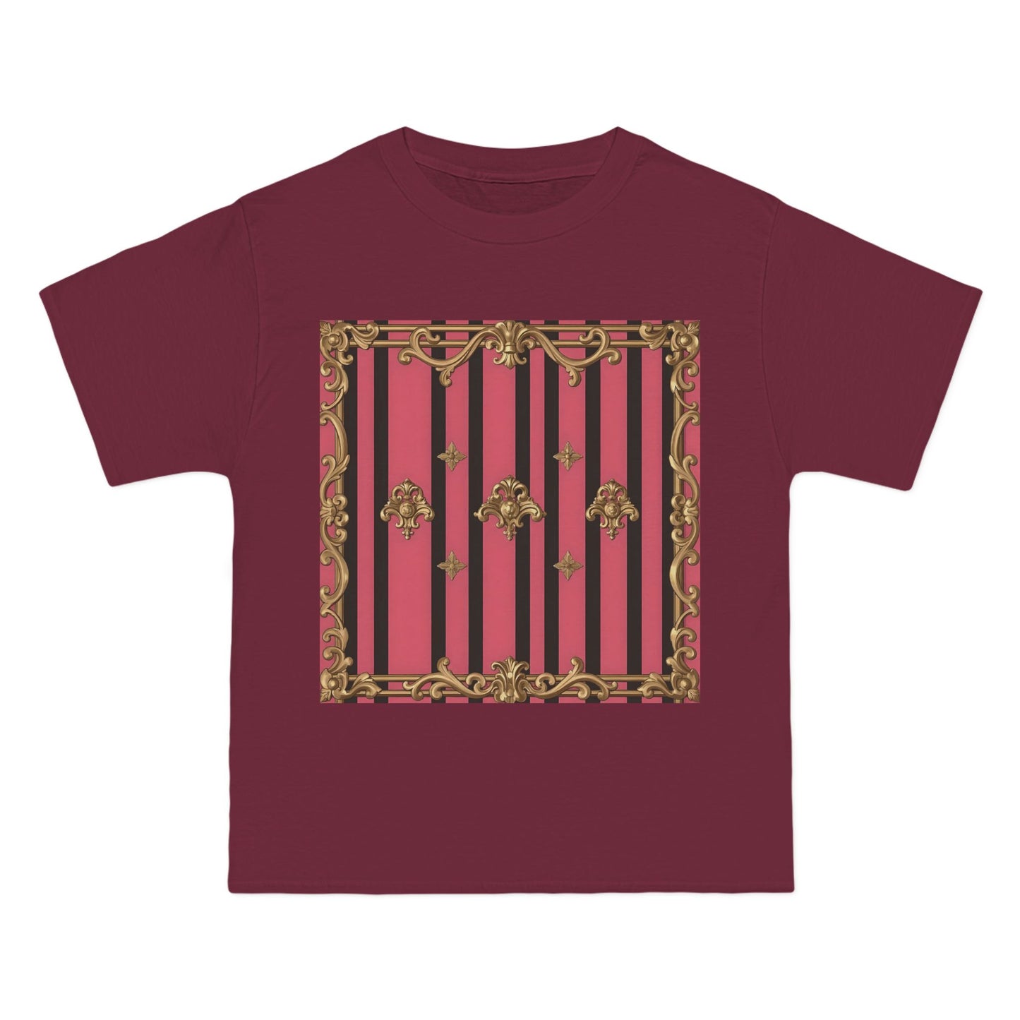 Elegant Baroque Short-Sleeve T-Shirt - Artistic Fashion, Graphics Tee, Unique Gift, Stylish Apparel, Casual Wear - Pink Striped Gold Rococo