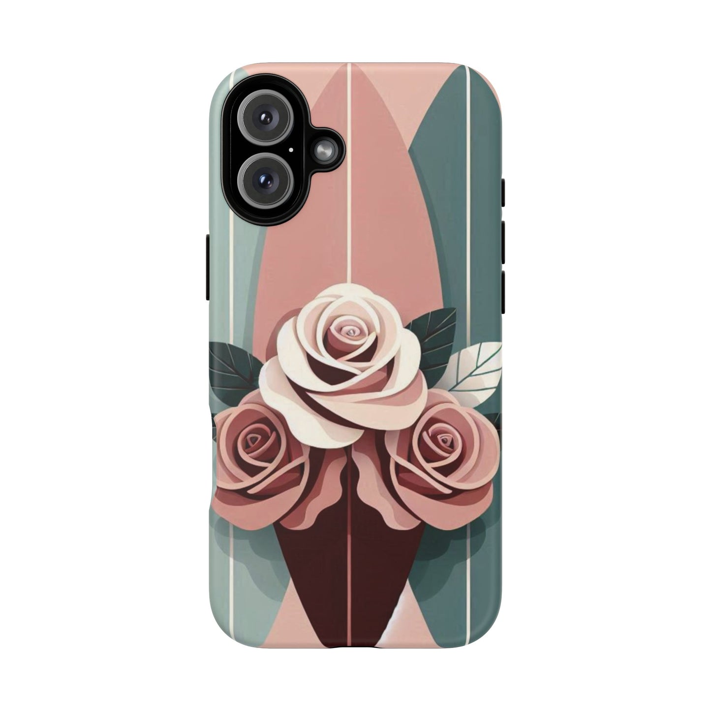 Phone Case - Burgundy, Matte Mauve & Teal Surfboard & Roses Design