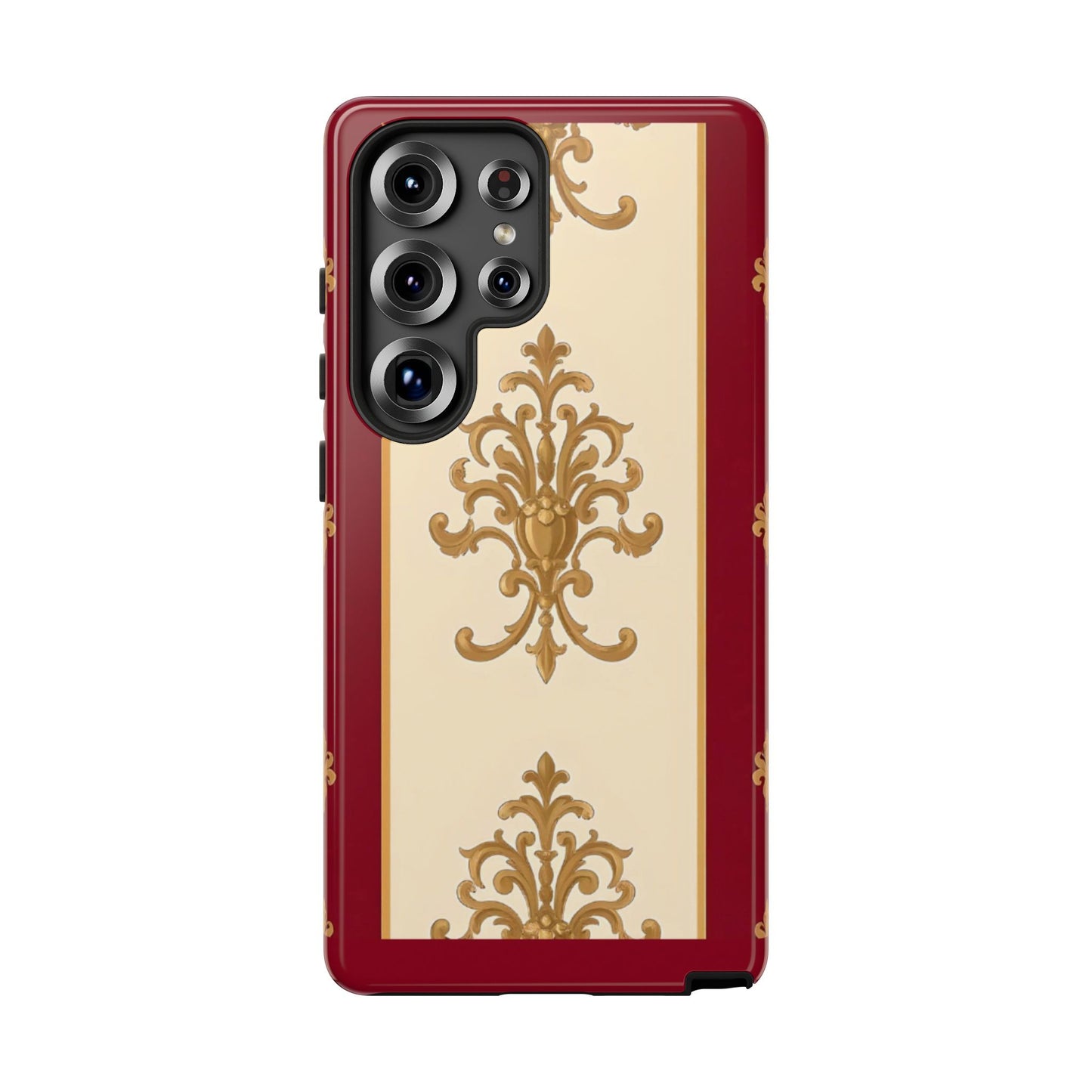 Elegant Floral Motif Phone Case - Tough Cases with Vintage Design - Dusk Red Striped Gold Damask