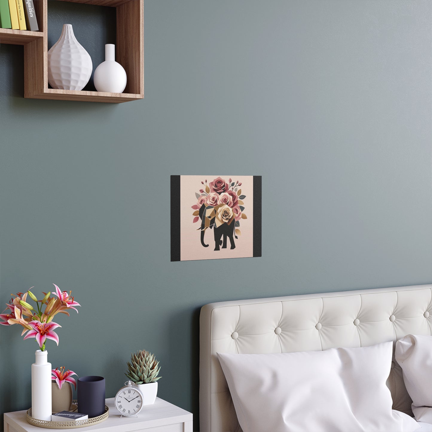 Elegant Floral Silk Poster - Indoor/Outdoor Wall Art for Home Decor - Black & Gold Elephant & Roses