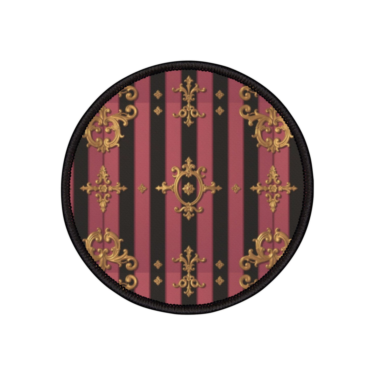 Black & Mauve Striped Gold Baroque-Inspired Iron-On Patches for Jackets, Bags, and Crafts - Perfect for Creative DIY Projects
