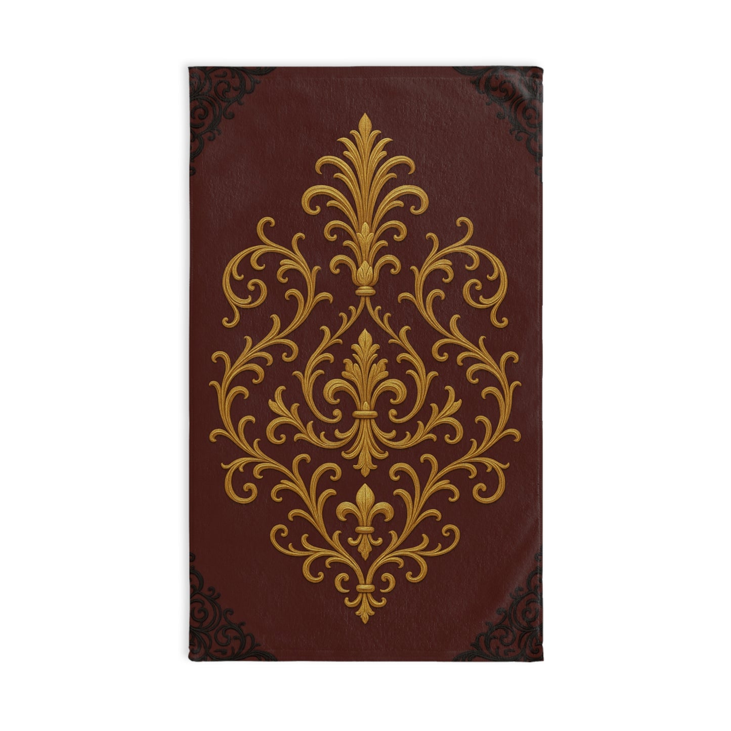 Dusk Burgundy-Black & Gold Baroque Hand Towel — Burgundy Victorian Bathroom Accent