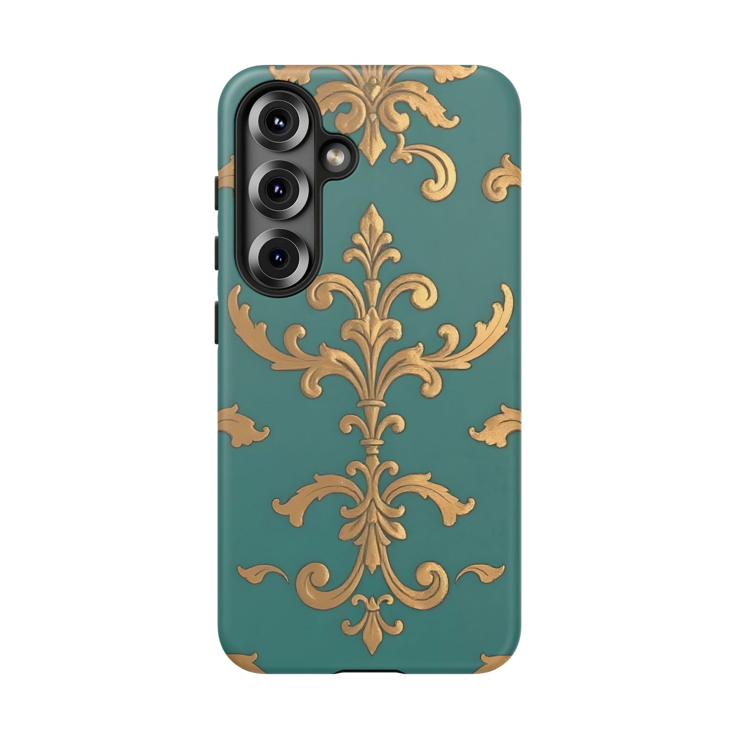 Elegant Floral Motif Phone Case - Tough Cases with Vintage Design - Aqua & Gold Damask