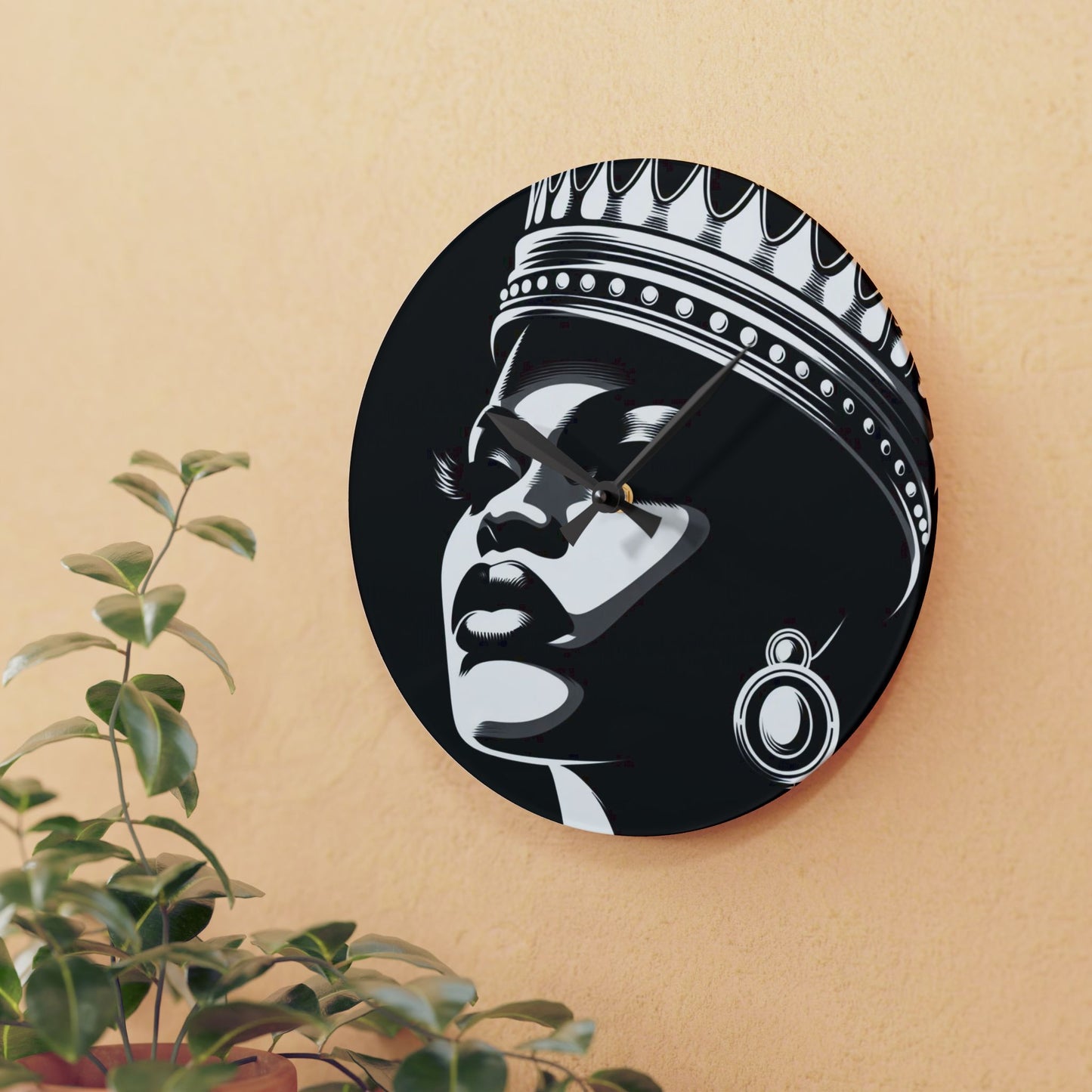 Elegant Queen Acrylic Wall Clock, Modern Home Decor, African American Art, Unique Gifts, Wall Art for Living Room
