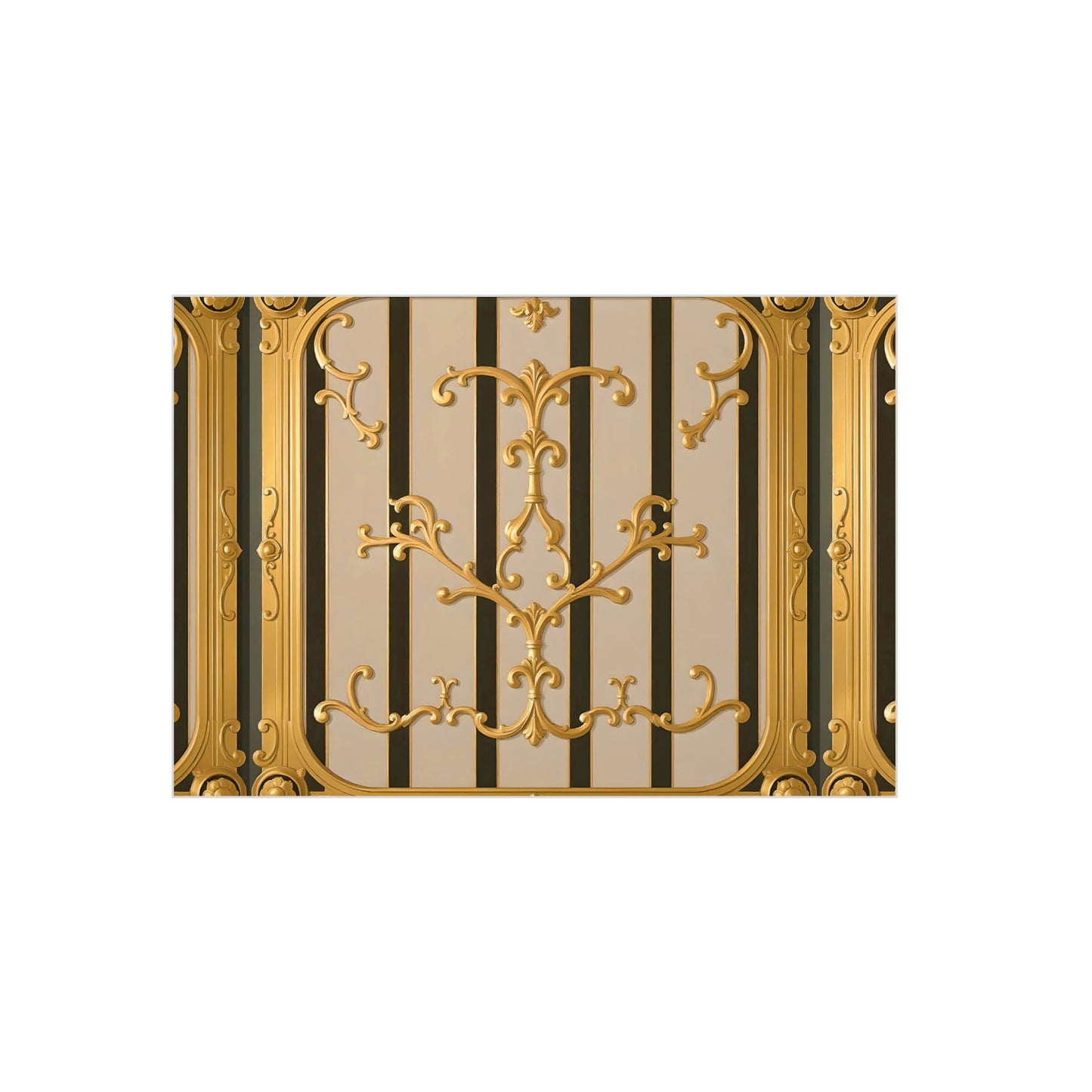 Ornate Foam Board Wall Art, Elegant Home Decor, Decorative Foam Panel, Gift for Homeowners, Wedding Decor Ideas - Beige Striped Gold Rococo