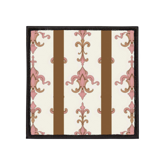 Chic Vintage Iron-On Patches, Decorative Fabric Patches for Jackets, Trendy DIY Fashion Accessories, Gift for Crafters - Brown Striped Pink Arabesque