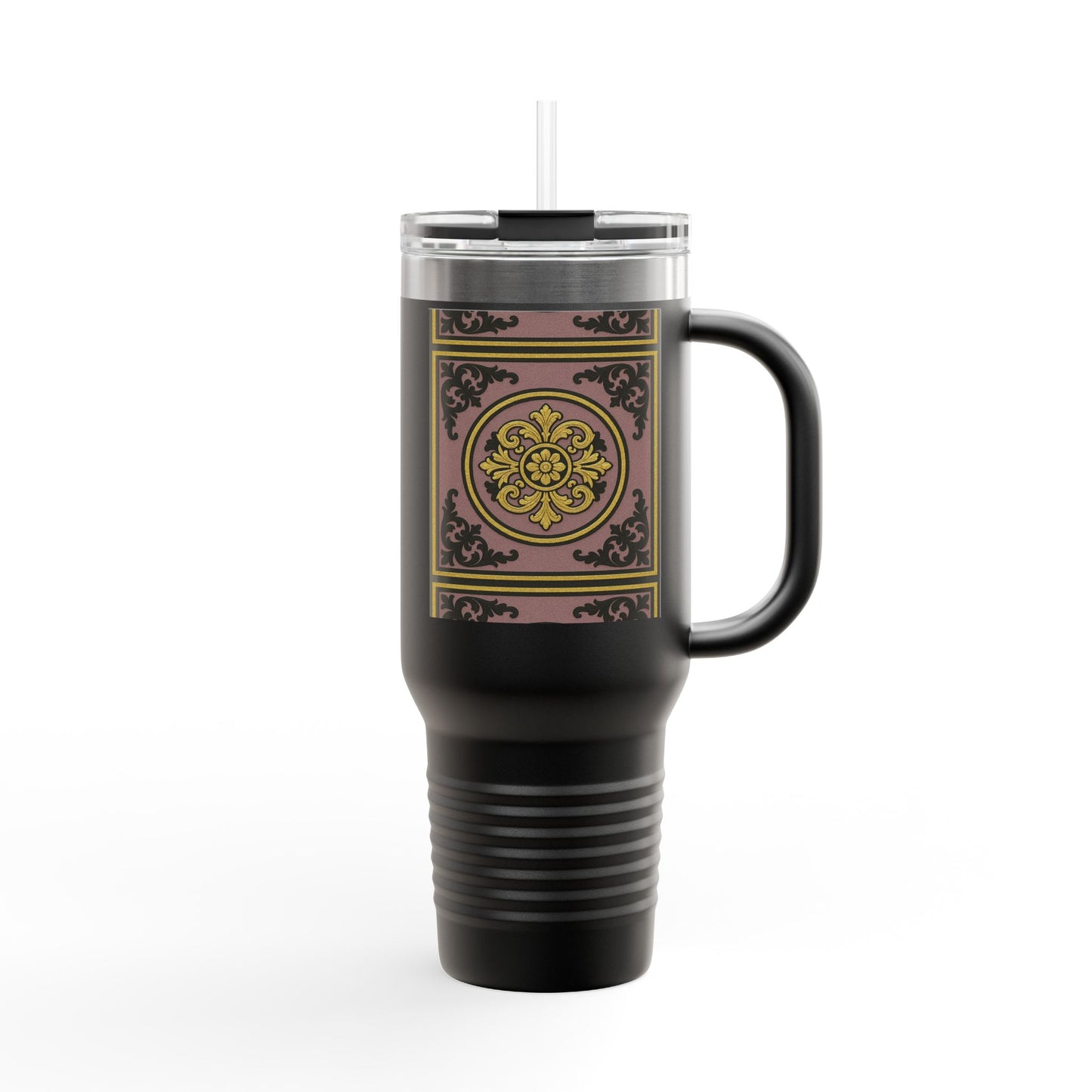 Gilded Mauve With Gold-Black Baroque Stylish Insulated Travel Mug | 40oz Coffee Cup for On-the-Go | Perfect Gift for Coffee Lovers, Road Trips