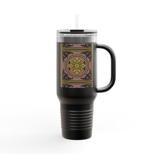 Gilded Mauve With Gold-Black Baroque Stylish Insulated Travel Mug | 40oz Coffee Cup for On-the-Go | Perfect Gift for Coffee Lovers, Road Trips