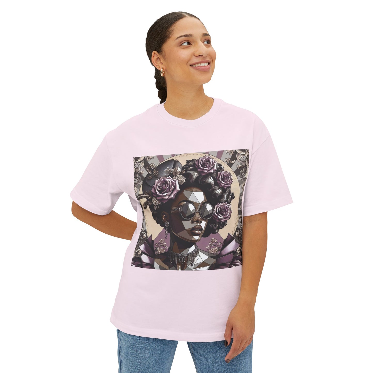 Stylish Graphic Tee with Floral Artwork, Oversized Cotton T-Shirt for Casual Wear, Gift for Art Lovers, Summer Fashion - Lilac Baroque Lady