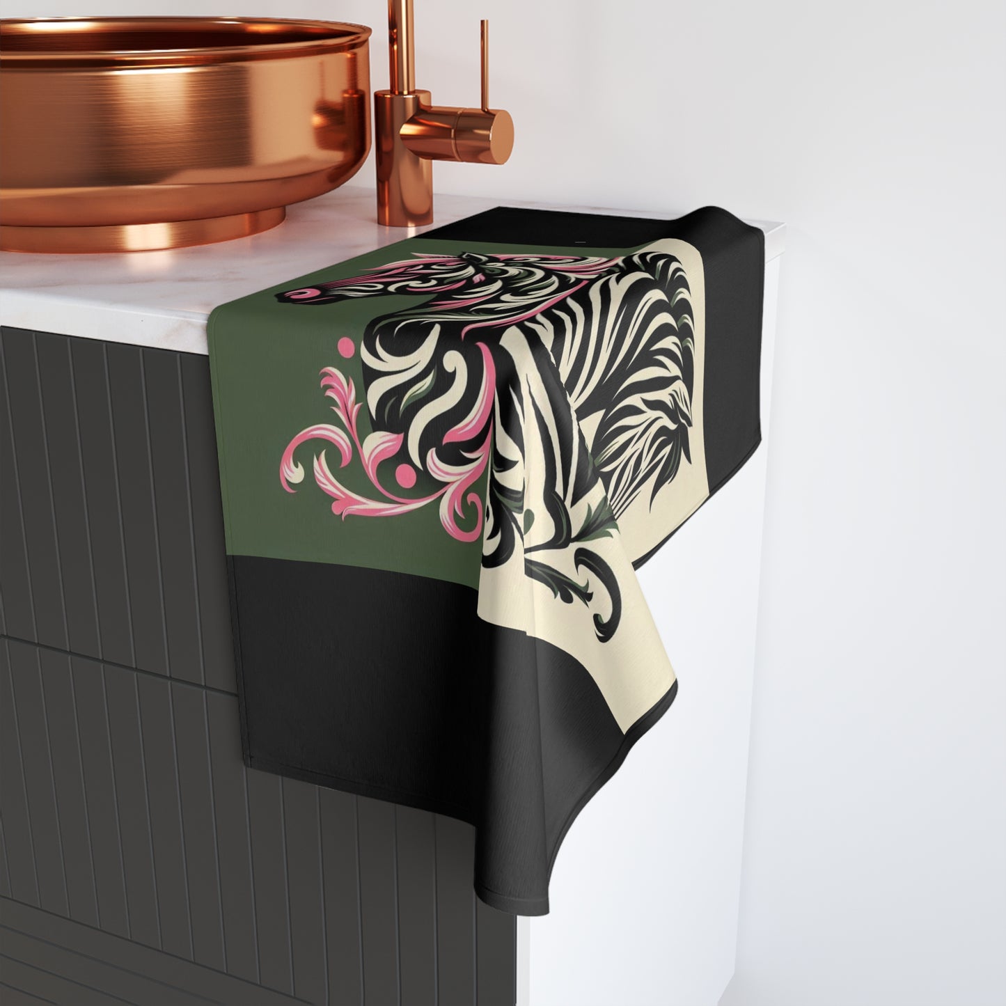 Hand Towel - Luxurious Ornate Zebras & Damask Design - Elegant Home Décor