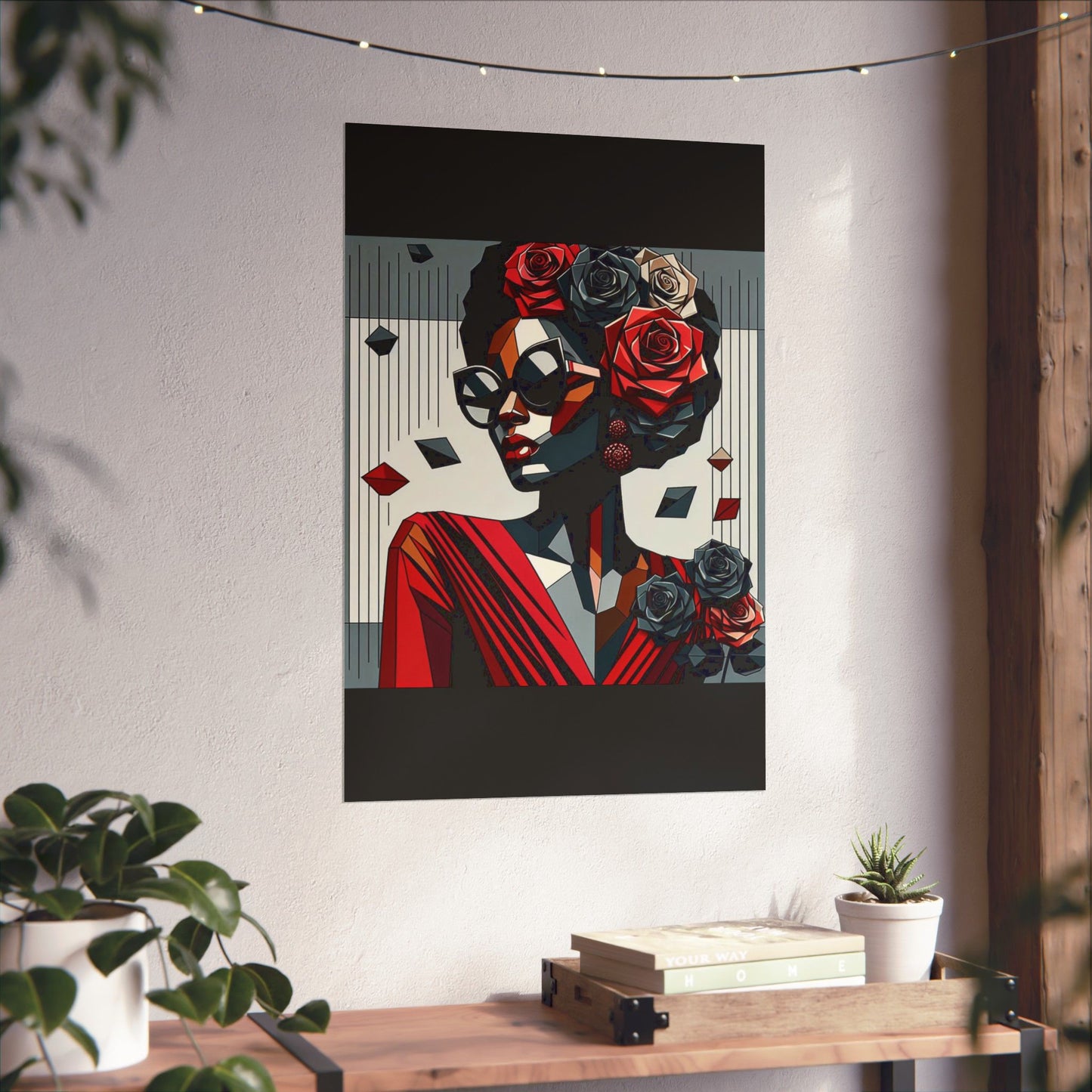 Floral Afro Art Poster - Elegant Matte Vertical Wall Decor - Lady In Red