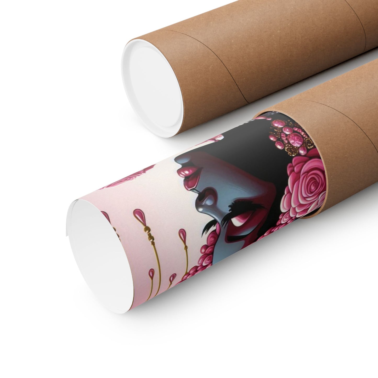 Floral Afro Art Poster - Elegant Matte Vertical Wall Decor - Pink Lady With Roses