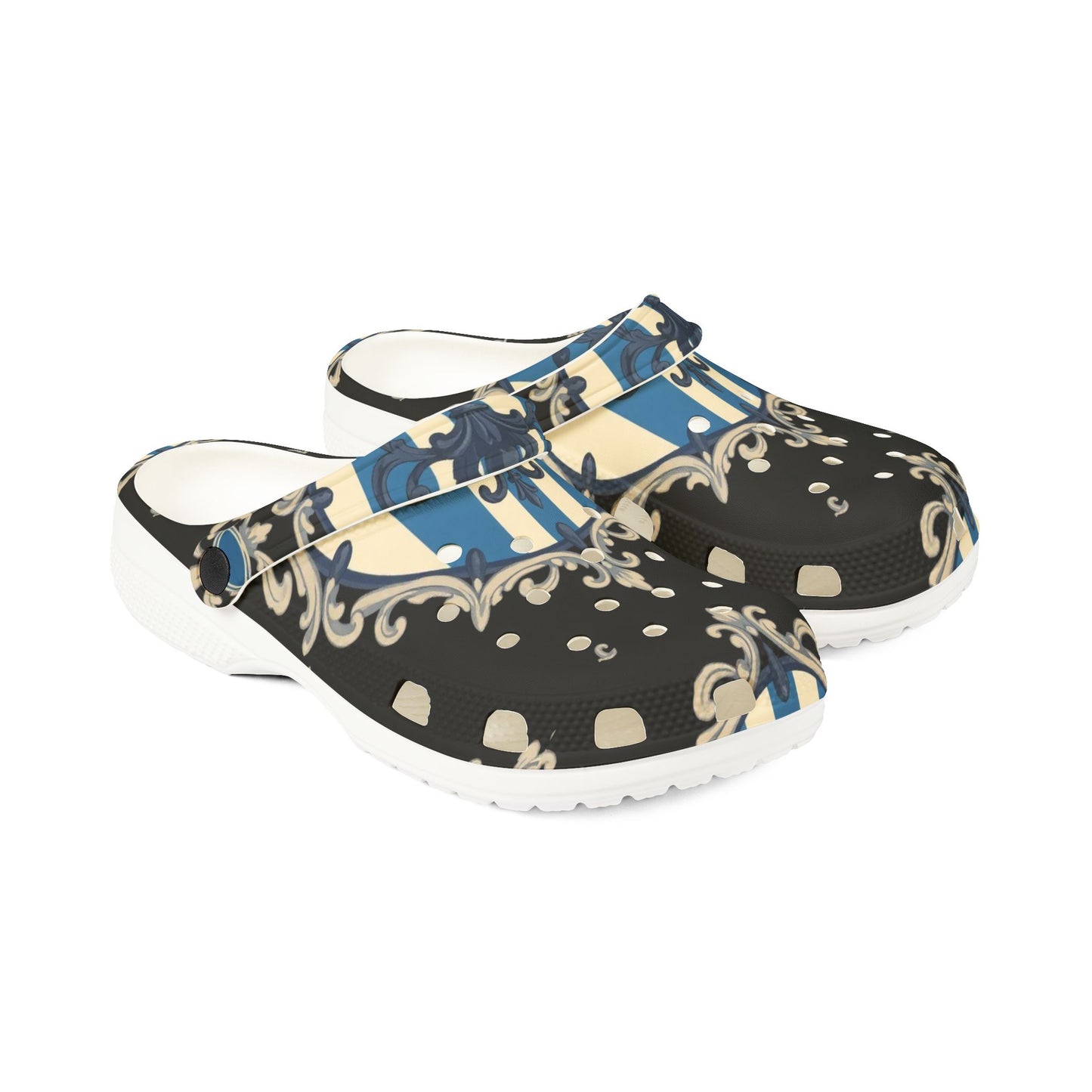 Stylish Blue & Alabaster Striped Baroque EVA Foam Clogs | Fun and Functional Footwear for Everyday Adventures | Home, and Casual Outings