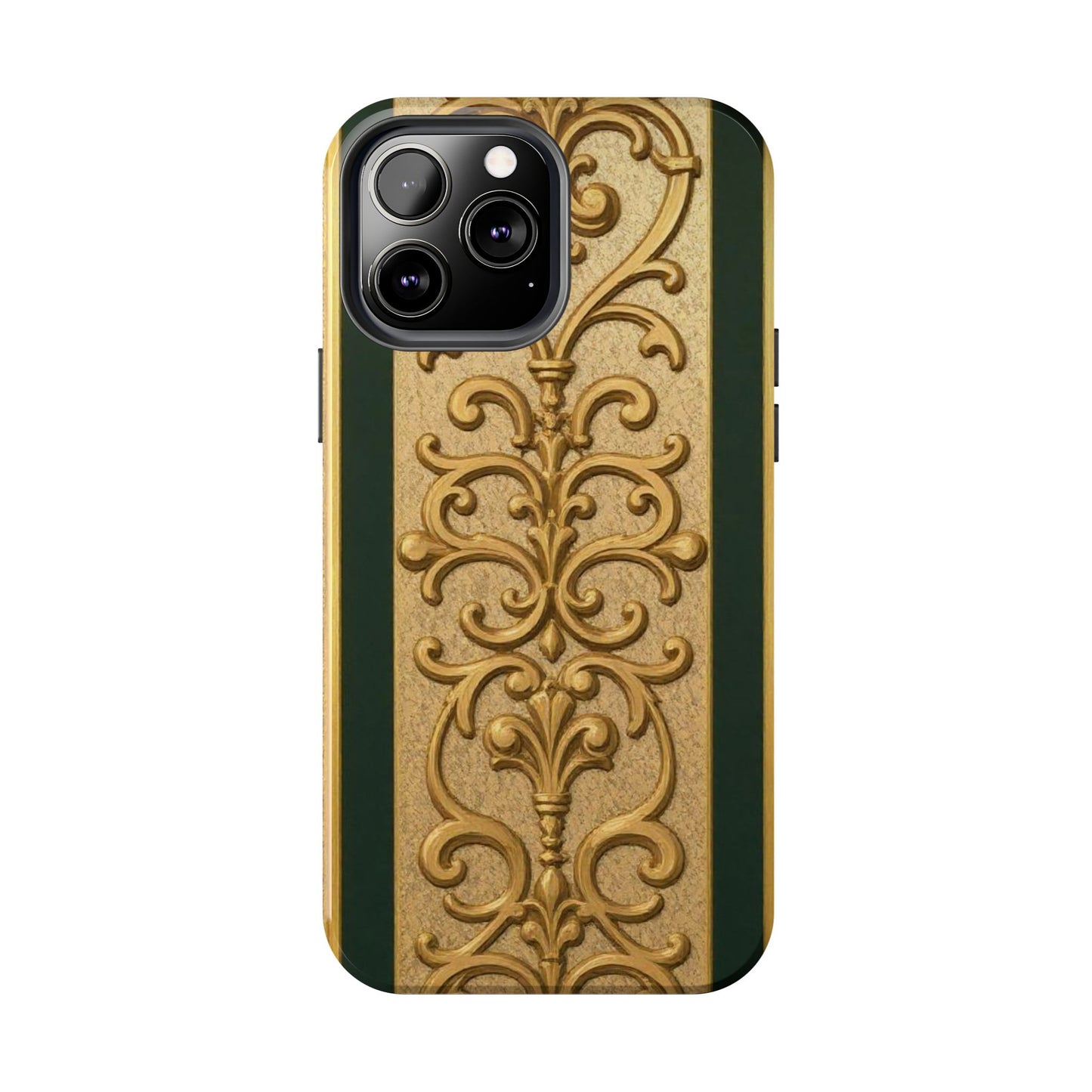Elegant Teal Striped Gold Baroque Vintage Phone Case, Durable Cell Phone Cover, Floral Phone Protection, Personalized Gift Idea