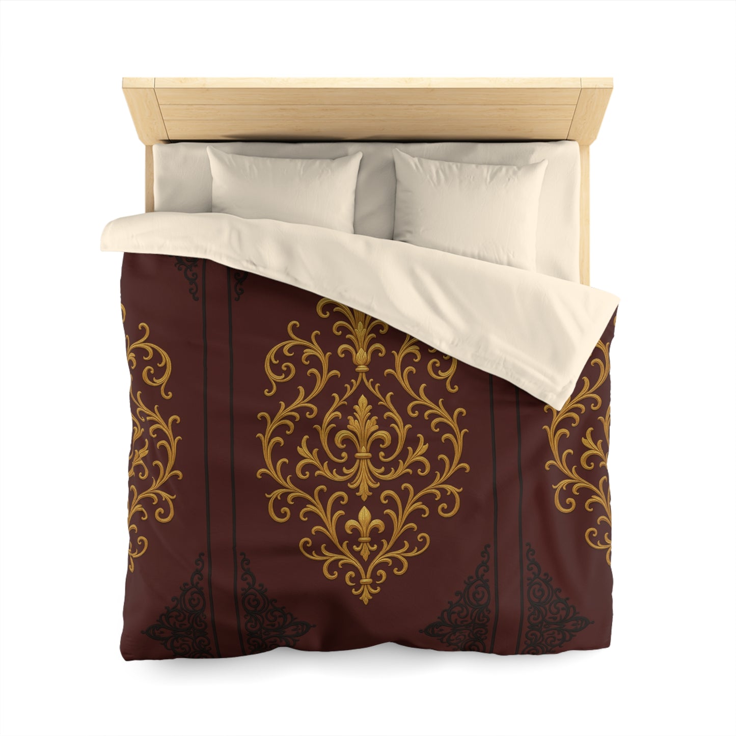 Dusk Burgundy-Black & Gold Baroque Duvet Cover - Regal Gold Baroque on Burgundy Microfiber