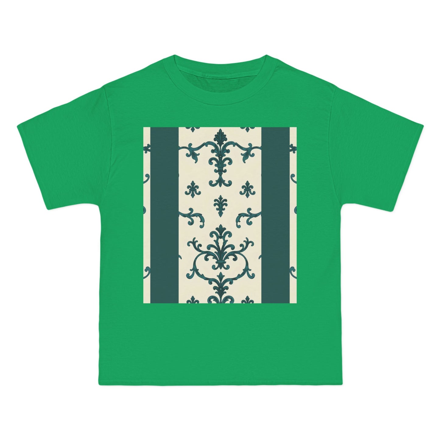 Vintage-Inspired Short-Sleeve T-Shirt, Casual Wear, Graphic Tee, Summer Outfit, Gift for Friends, Retro Design - Teal Striped Rococo