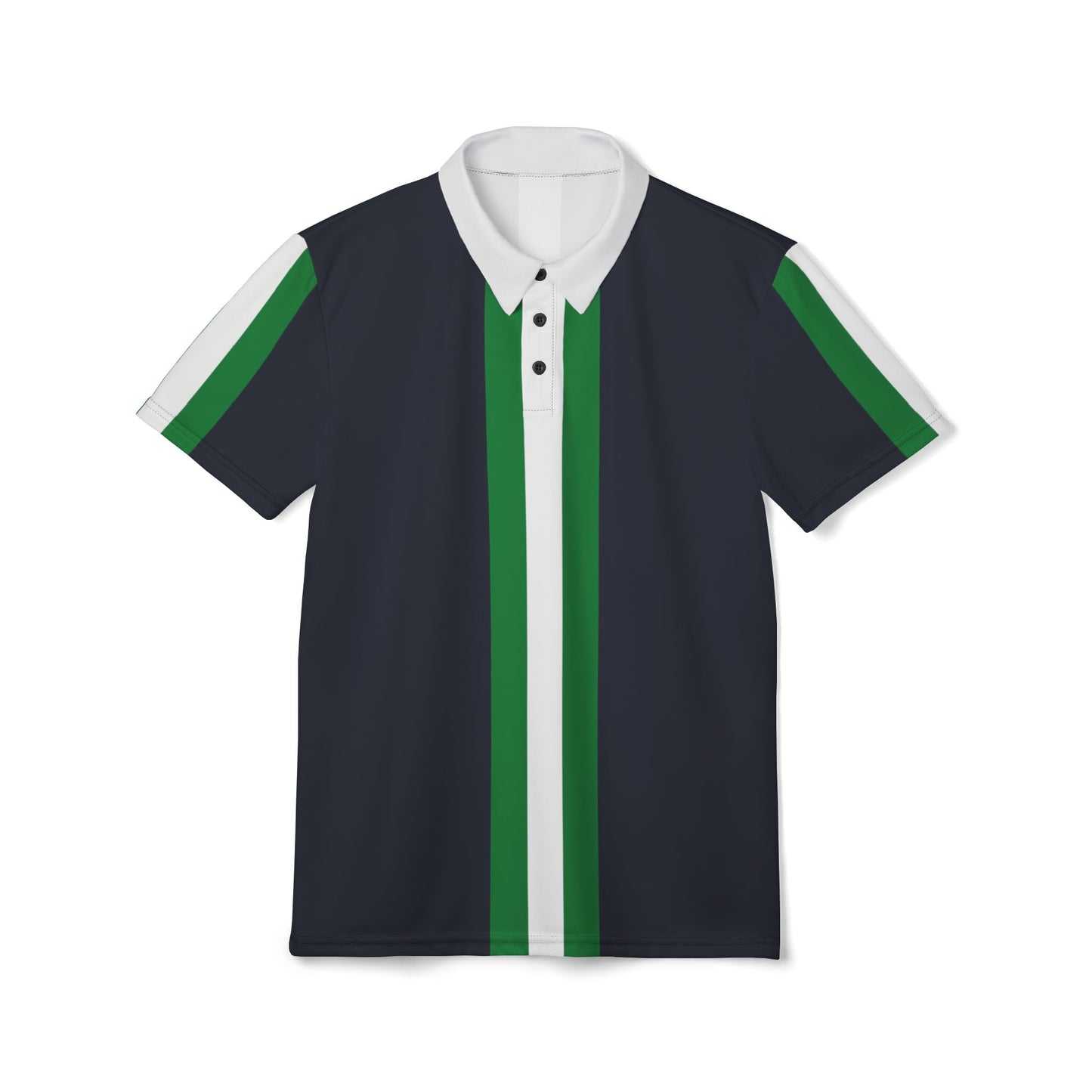 Lunar Midnight & Green-White Striped Stylish Unisex Polo Shirt - Sporty Vibe, Casual Wear, Perfect for Summer, Gift for Men and Women