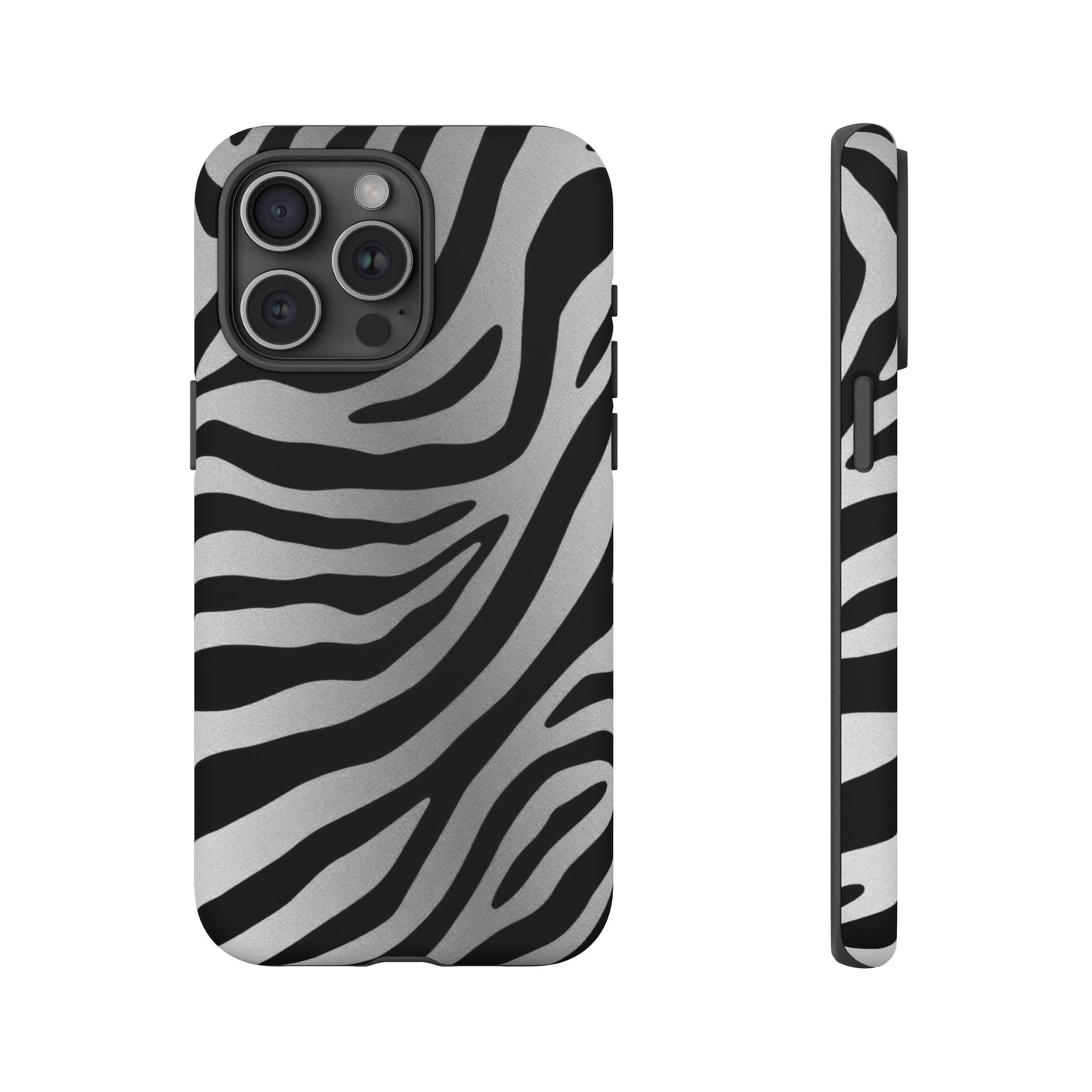Zebra Print Tough Phone Case - Silver