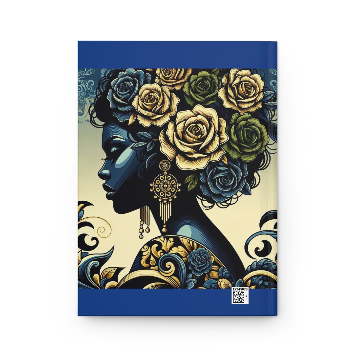 Elegant Floral Hardcover Journal - Stylish Writing Notebook - Midnight Blue Lady With Roses & Damask Design