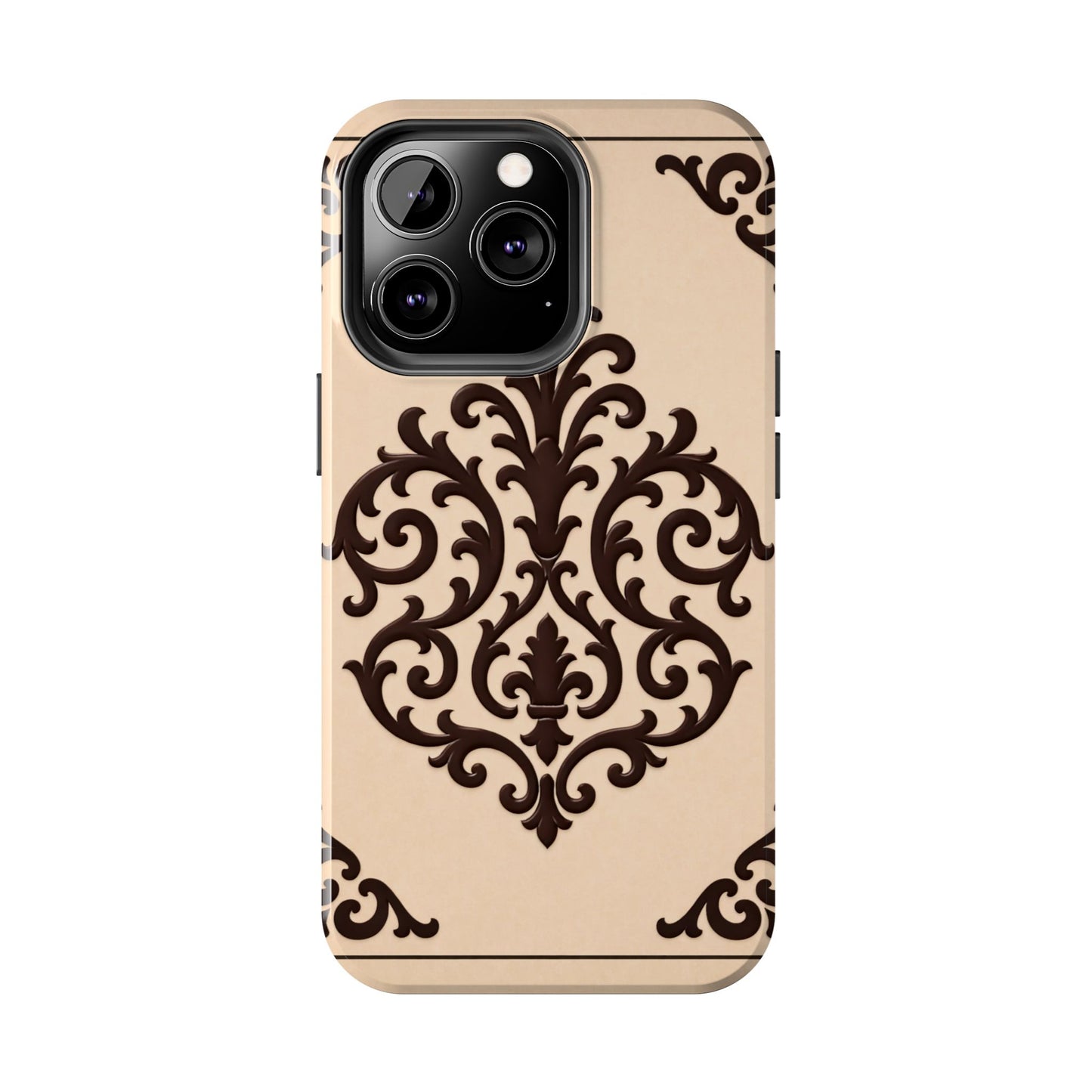 Almond-Beige & Brown Baroque Tough Phone Case — Elegant Beige & Brown Protective Cover
