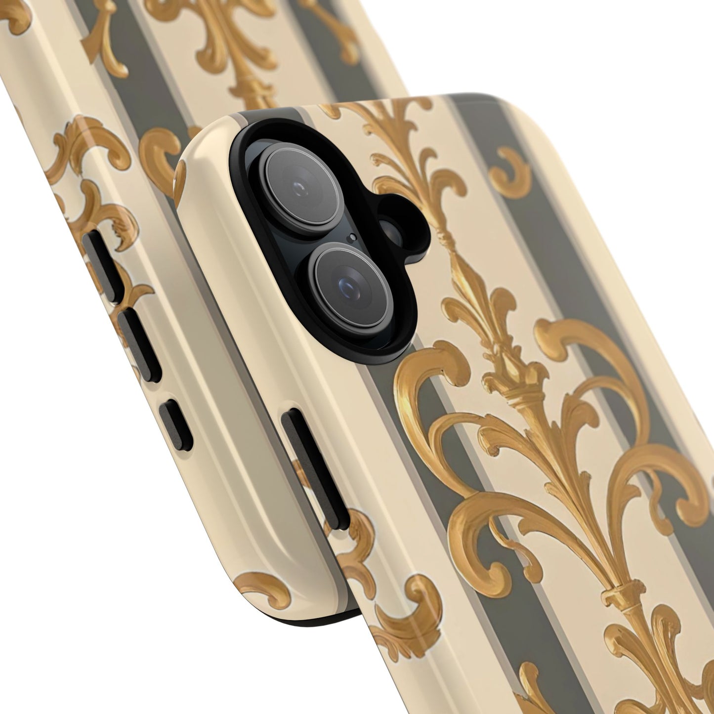 Elegant Floral Motif Phone Case - Tough Cases with Vintage Design - Dusk Olive Striped Gold Damask